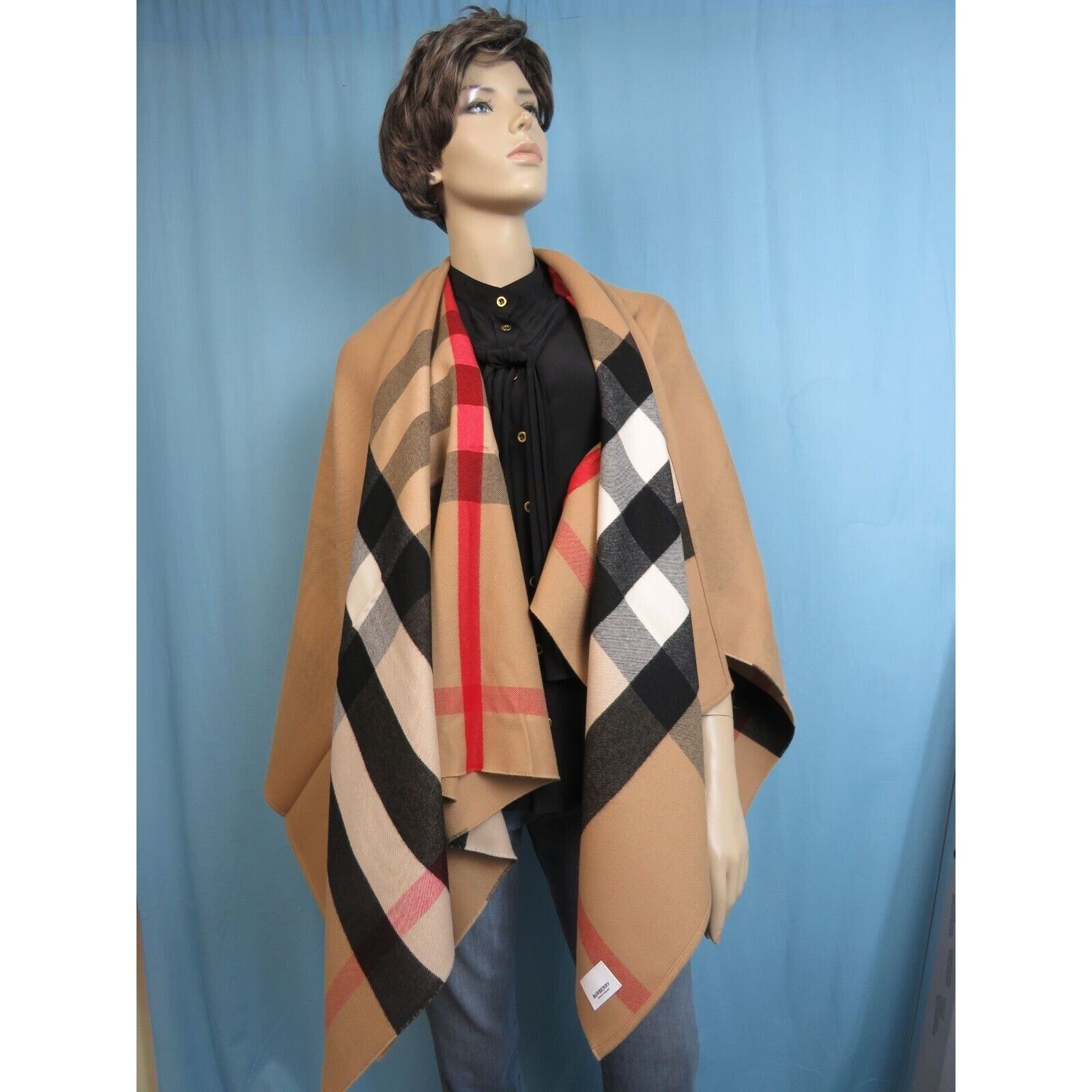 Burberry BURBERRY CHARLOTTE CAMEL WOOL CHECK REVERSIBLE PONCHO ITALY Size ONE SIZE - 11 Thumbnail