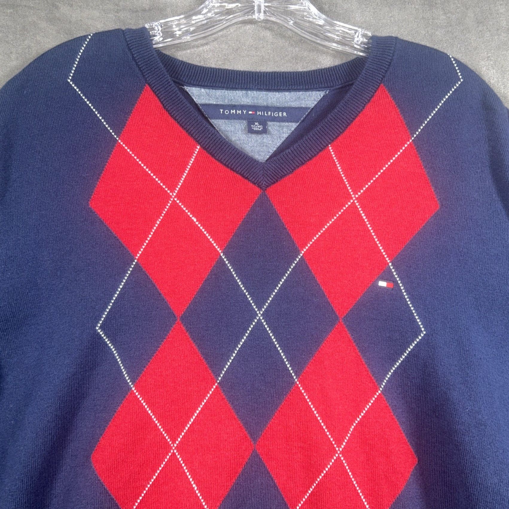 Tommy Hilfiger Tommy Hilfiger Golf Sweater Mens XL Navy Blue Argyle Pullover Long Retro Preppy Size US XL / EU 56 / 4 - 2 Thumbnail
