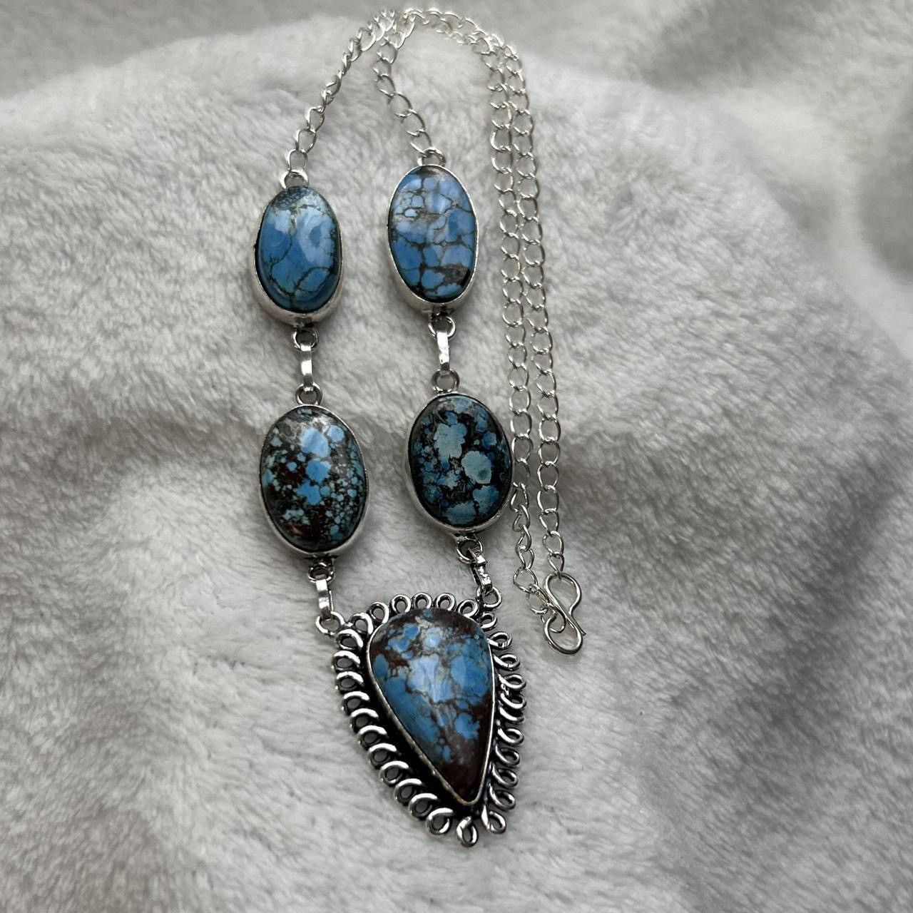 Jewelry Turquoise Natural Gemstone 925 Silver Plated 16” Necklace Size ONE SIZE - 1 Thumbnail
