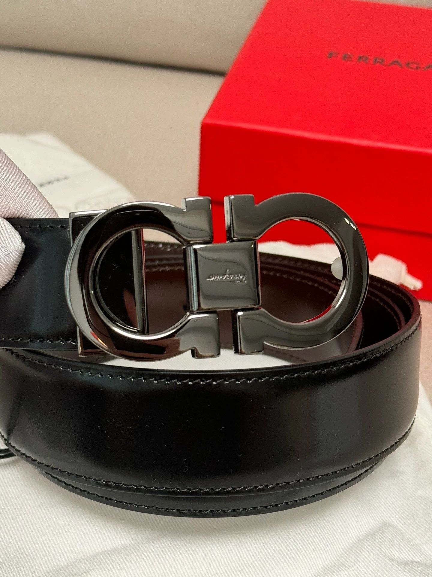Salvatore Ferragamo Ferragamo men's black & brown reversible leather belt 100cm Size ONE SIZE - 2 Thumbnail