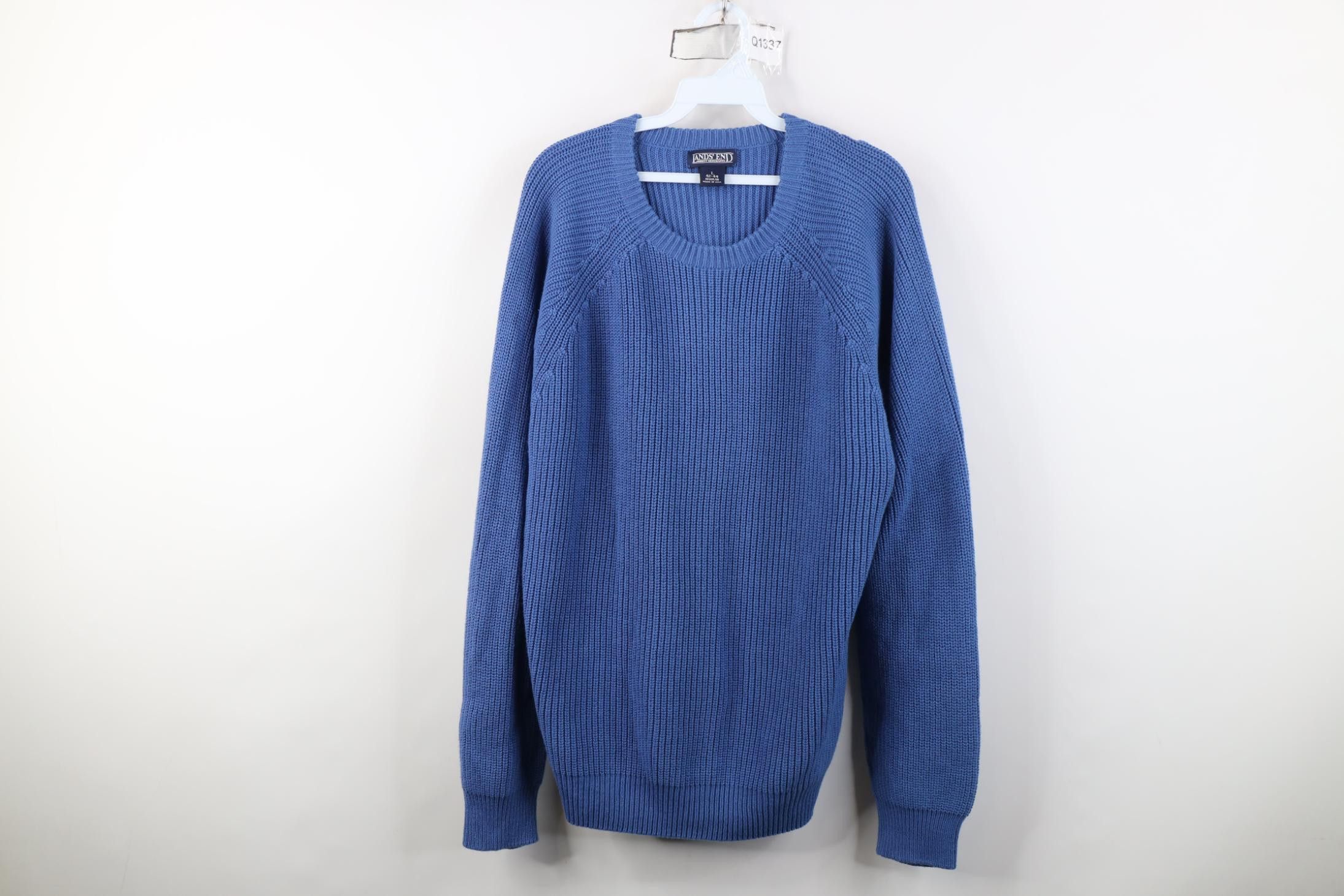 Lands' End Vintage 90s Lands End Ribbed Knit Crewneck Sweater Blue USA Size US L / EU 52-54 / 3 - 1 Thumbnail