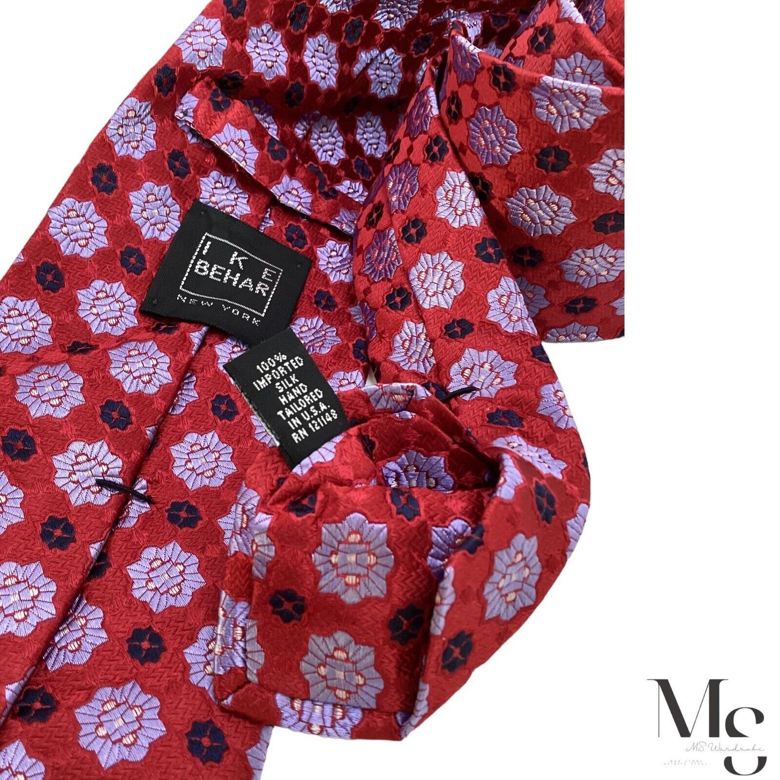 Ike Behar IKE BEHAR Red Geometric Silk Tie Hand Tailored In USA W: 3.5 Size ONE SIZE - 4 Thumbnail
