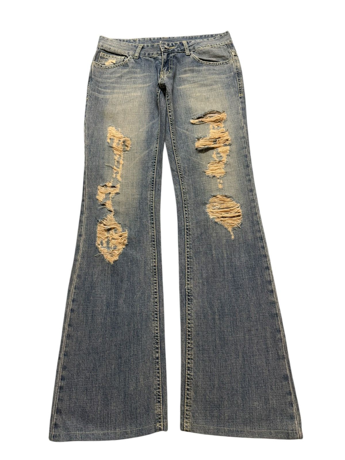 Hysteric Glamour Vintage Y2K Japanese Brand Faded Wash Ripped Wide Leg Flare Size 30" / US 8 / IT 44 - 1 Thumbnail