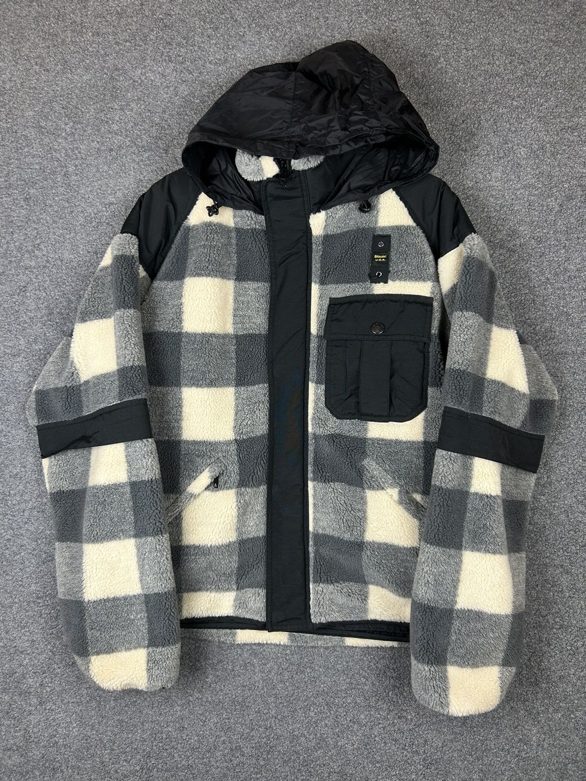 image of Made In USA Blauer Usa Flannel Fleece Jacket Multi-Pocket Wool in Black, Men's (Size Large)
