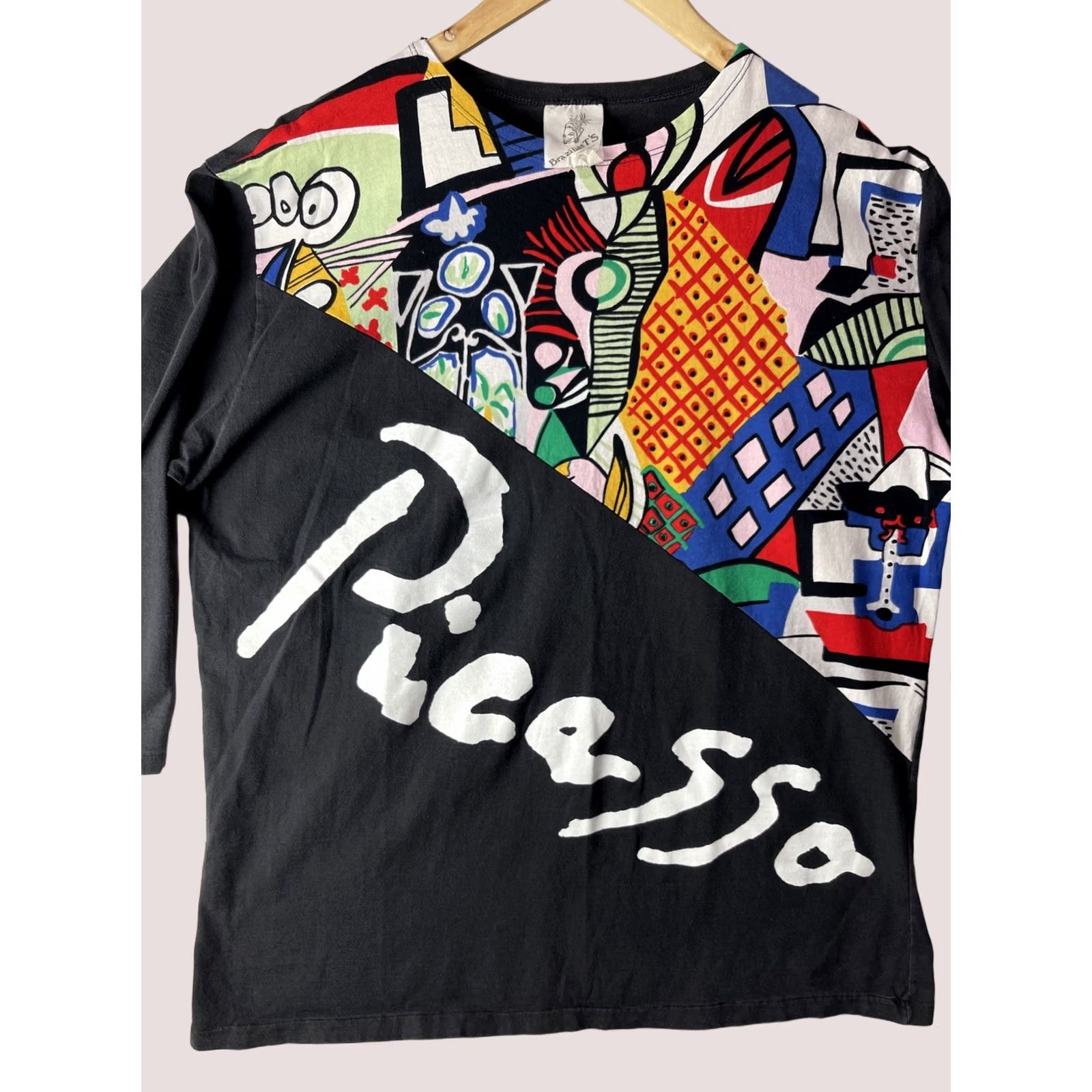 Vintage VINTAGE Pablo Picasso Shirt Mens XL Black Cotton Logo 3/4 Sleeve Brazilian T’s Modern Artwork Geometric Art History 90s? (adjusted) Size US XL / EU 56 / 4 - 1 Thumbnail