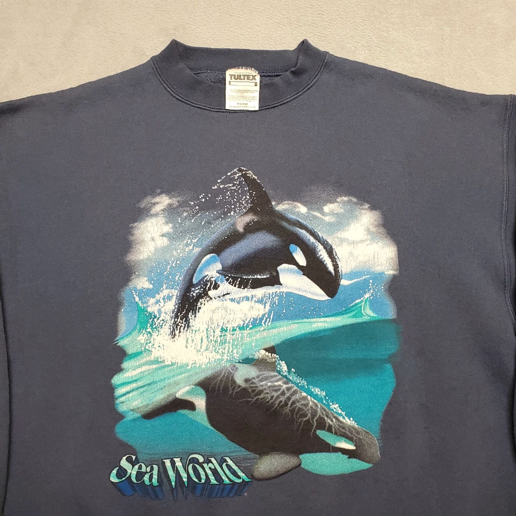 Tultex VINTAGE Sea World Sweatshirt Mens XL Blue Nature Outdoors Crewneck Made in USA Size US XL / EU 56 / 4 - 2 Thumbnail