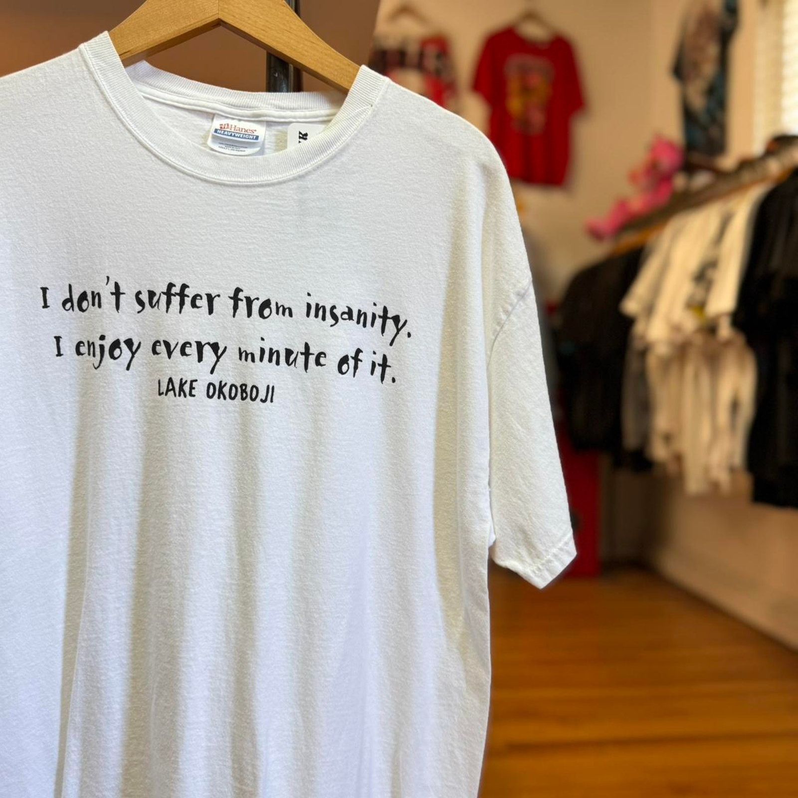 Vintage Vintage 90s Text Humor Insanity Lake Okoboji T-Shirt Size US L / EU 52-54 / 3 - 1 Thumbnail
