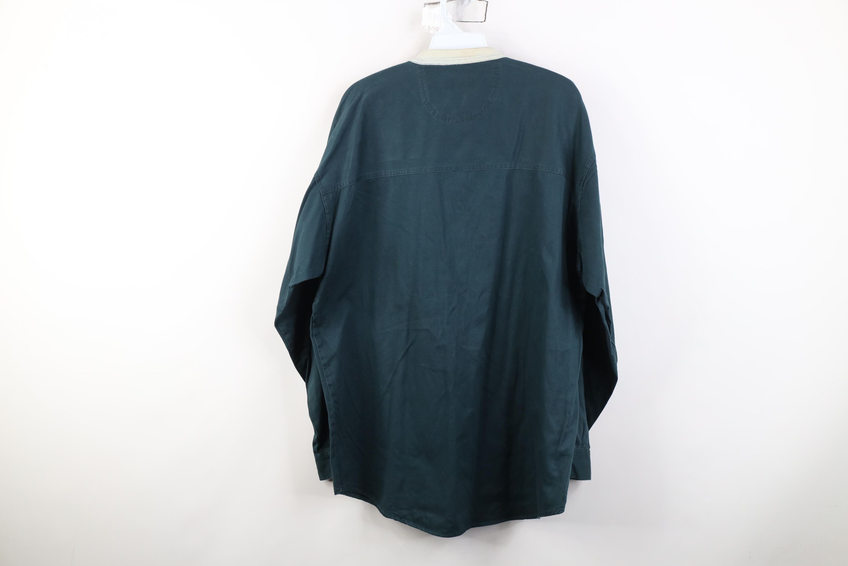 Vintage Vintage 90s Streetwear Denim Band Collar Button Shirt Green Size US M / EU 48-50 / 2 - 16 Thumbnail