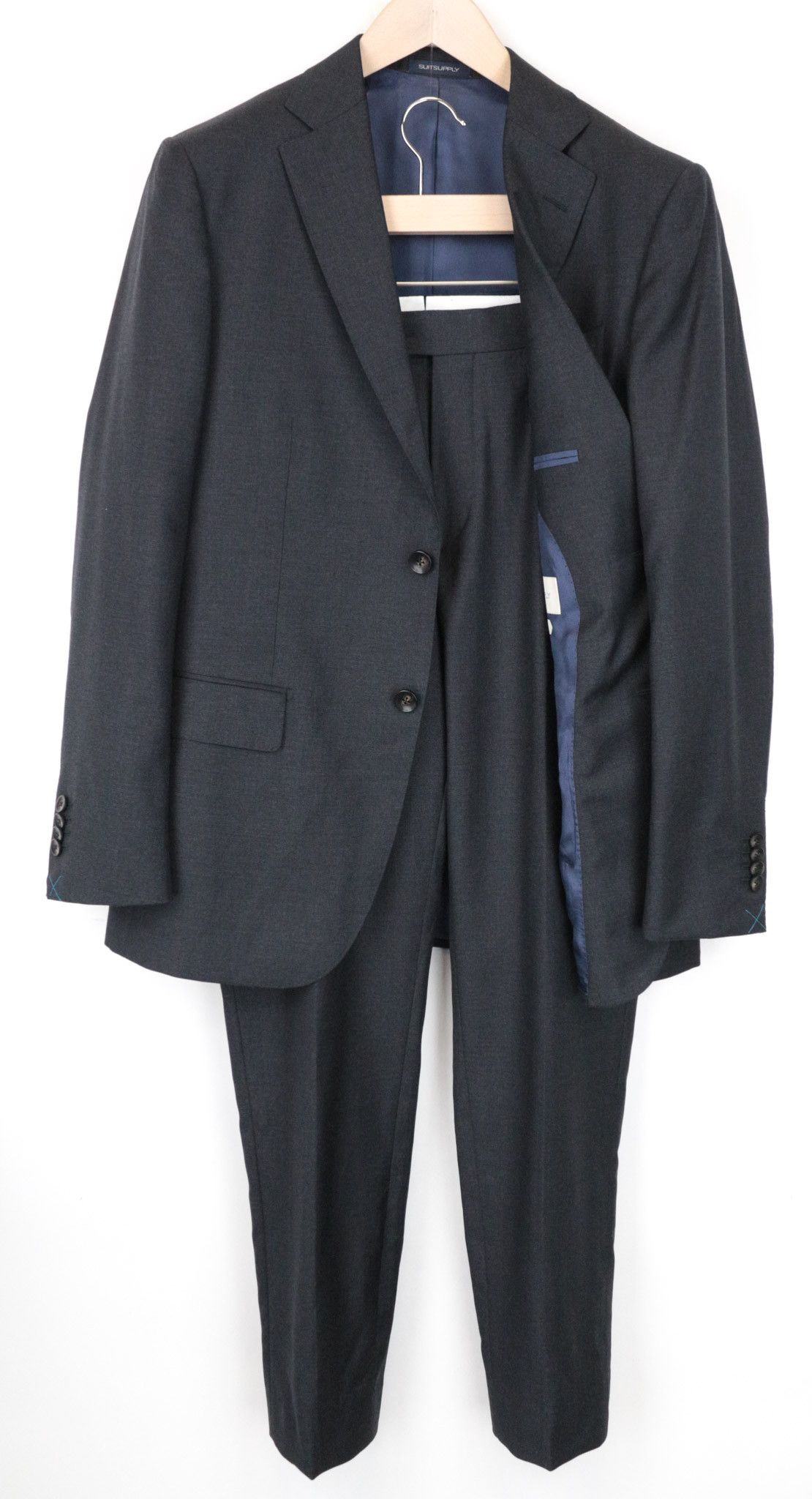 image of Suitsupply Napoli Uk38R Dark Grey Melange Wool Suit 68804, Men's