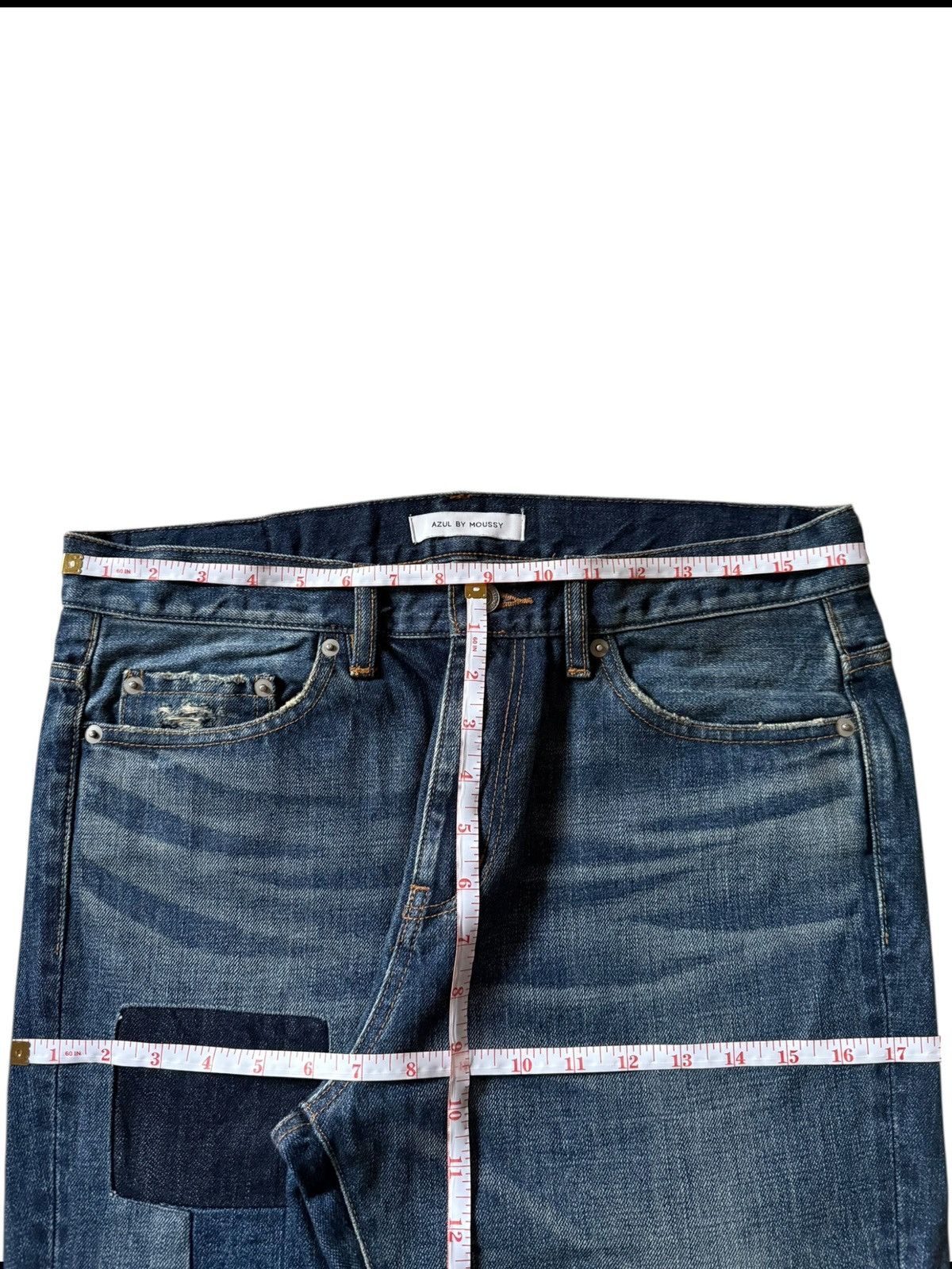 MOUSSY Vintage Moussy Blue Wash Patches Distressed Jeans Size US 33 - 6 Thumbnail