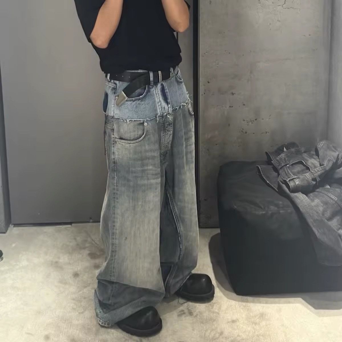 Other Streetwear Design Patchwork Custom Baggy Loose Jeans Size US 35 - 3 Thumbnail