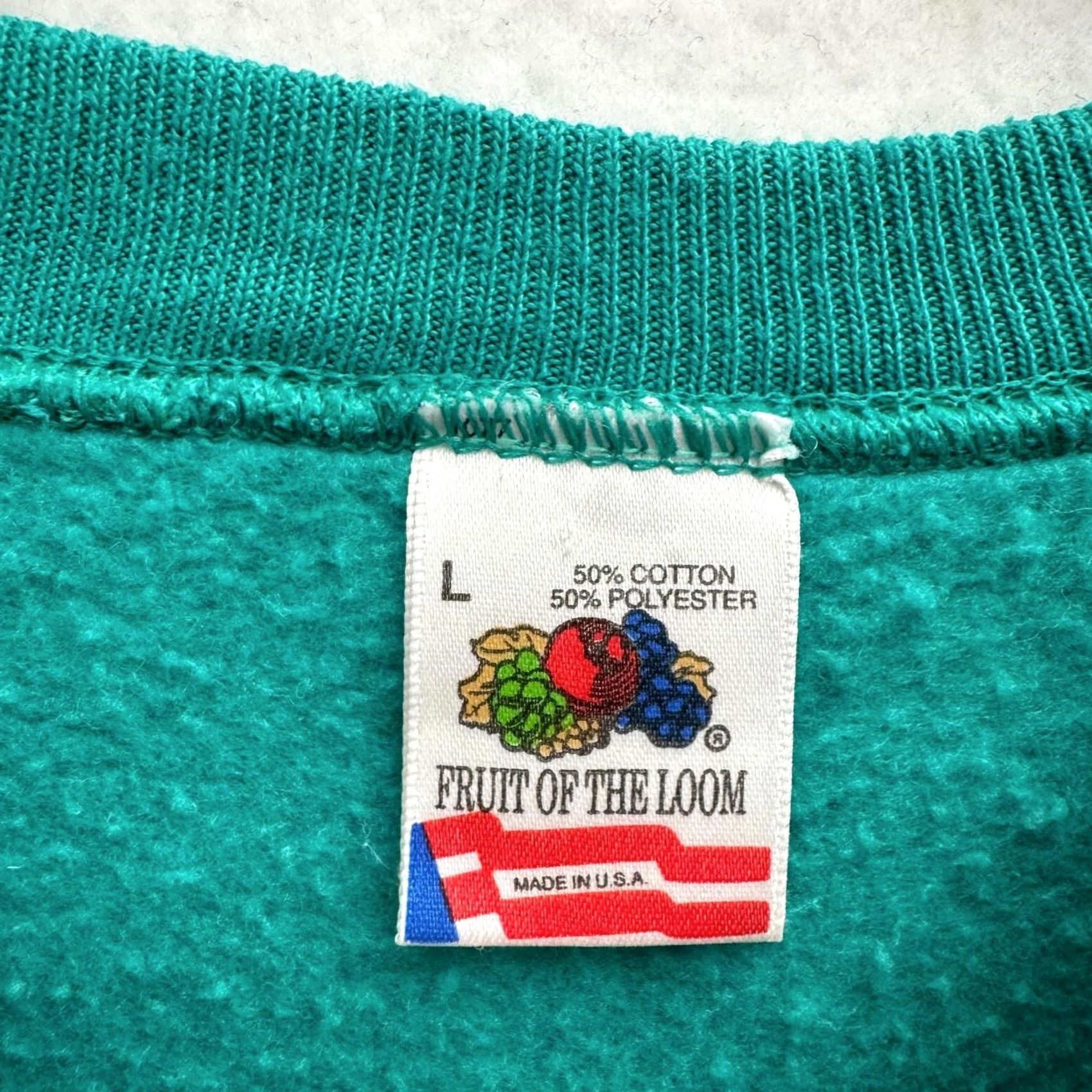 Fruit Of The Loom VINTAGE Fruit of the Loom Sweatshirt Large L Blue Pullover Made in USA Teal Puff Print Arizona Men Size US L / EU 52-54 / 3 - 4 Thumbnail