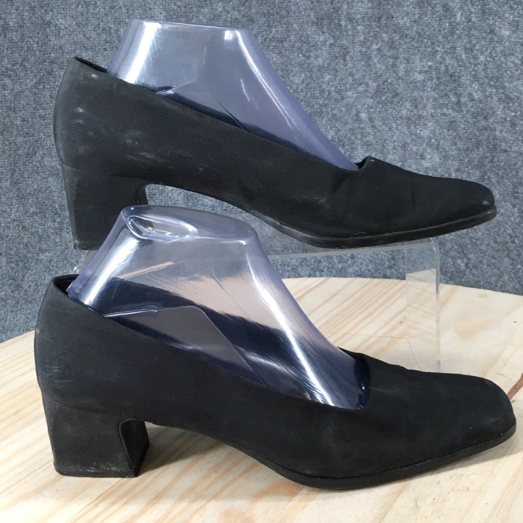 Vintage Aerosoles Heels Womens 9.5 Casual Slip On Square Toe Loafer Pumps Black Fabric Shoes Women Pump Size US 10 / IT 40 - 2 Thumbnail