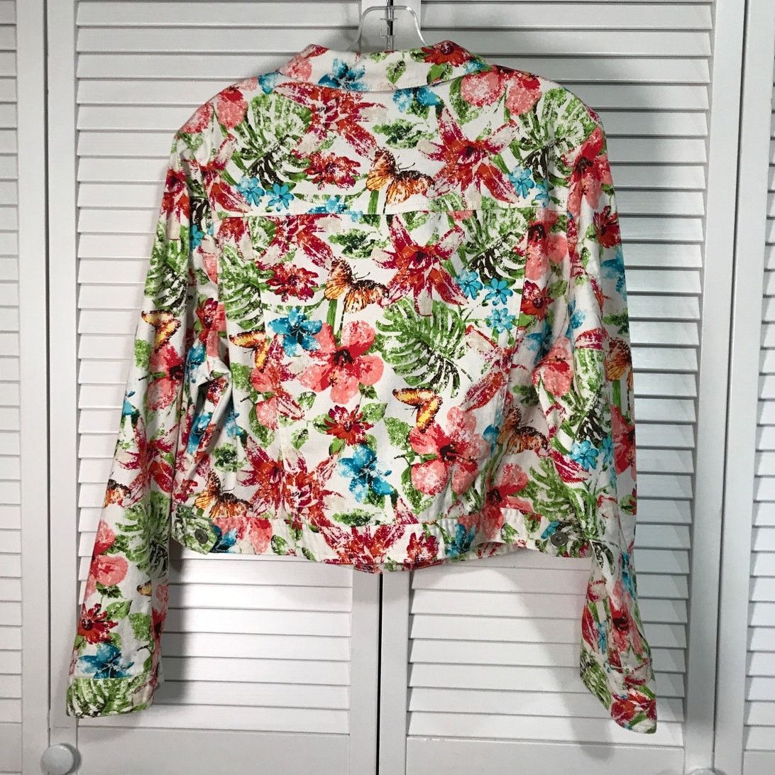 Other Cato Denim Floral Collared Long Sleeve Jacket Women 18/20W Size XXL / US 16-18 / IT 52-54 - 2 Thumbnail