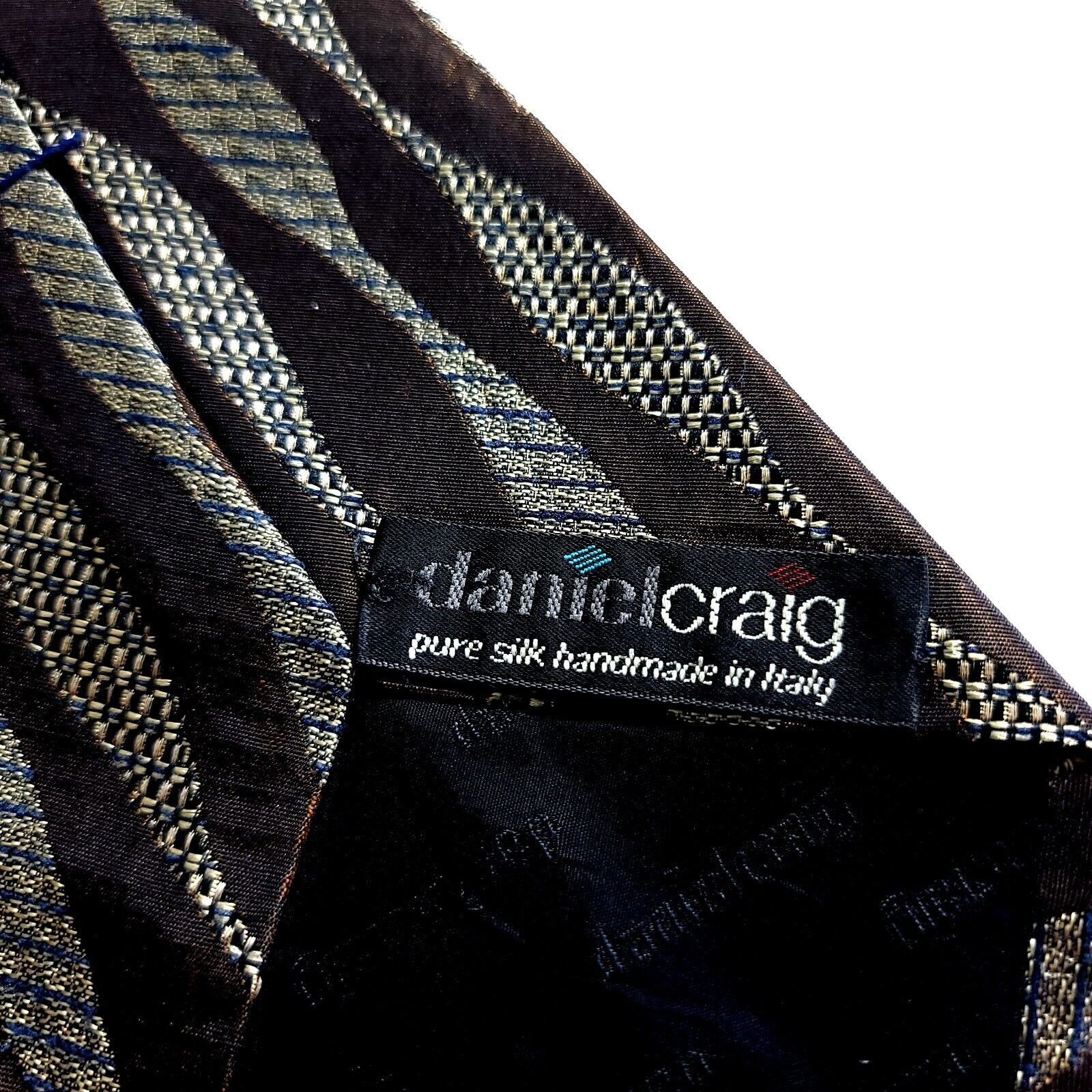 Designer Daniel Craig Brown Gray Metallic Woven Abstract Wide Silk Ti Size ONE SIZE - 3 Thumbnail