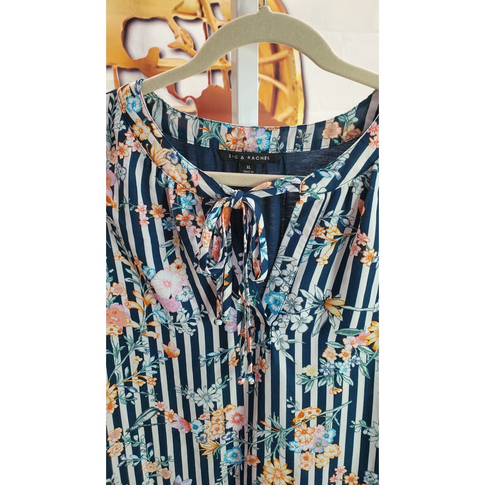 Other Zac Rachel Navy Floral Stripe Sleeveless Top XL Size XL / US 12-14 / IT 48-50 - 3 Thumbnail