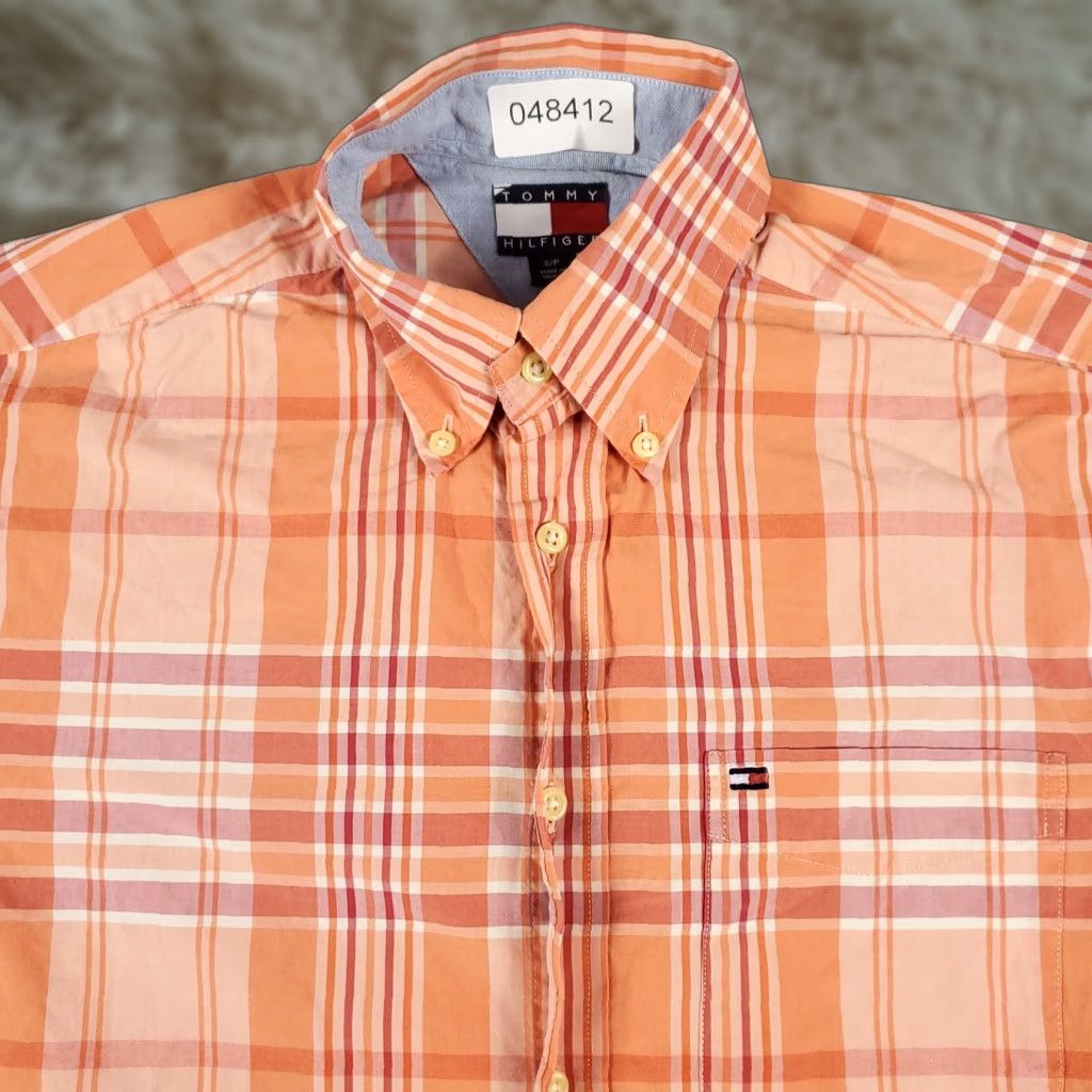 Tommy Hilfiger Tommy Hilfiger Shirt Mens Small Orange Plaid Casual Button Up Short Sleeve Size US S / EU 44-46 / 1 - 1 Thumbnail