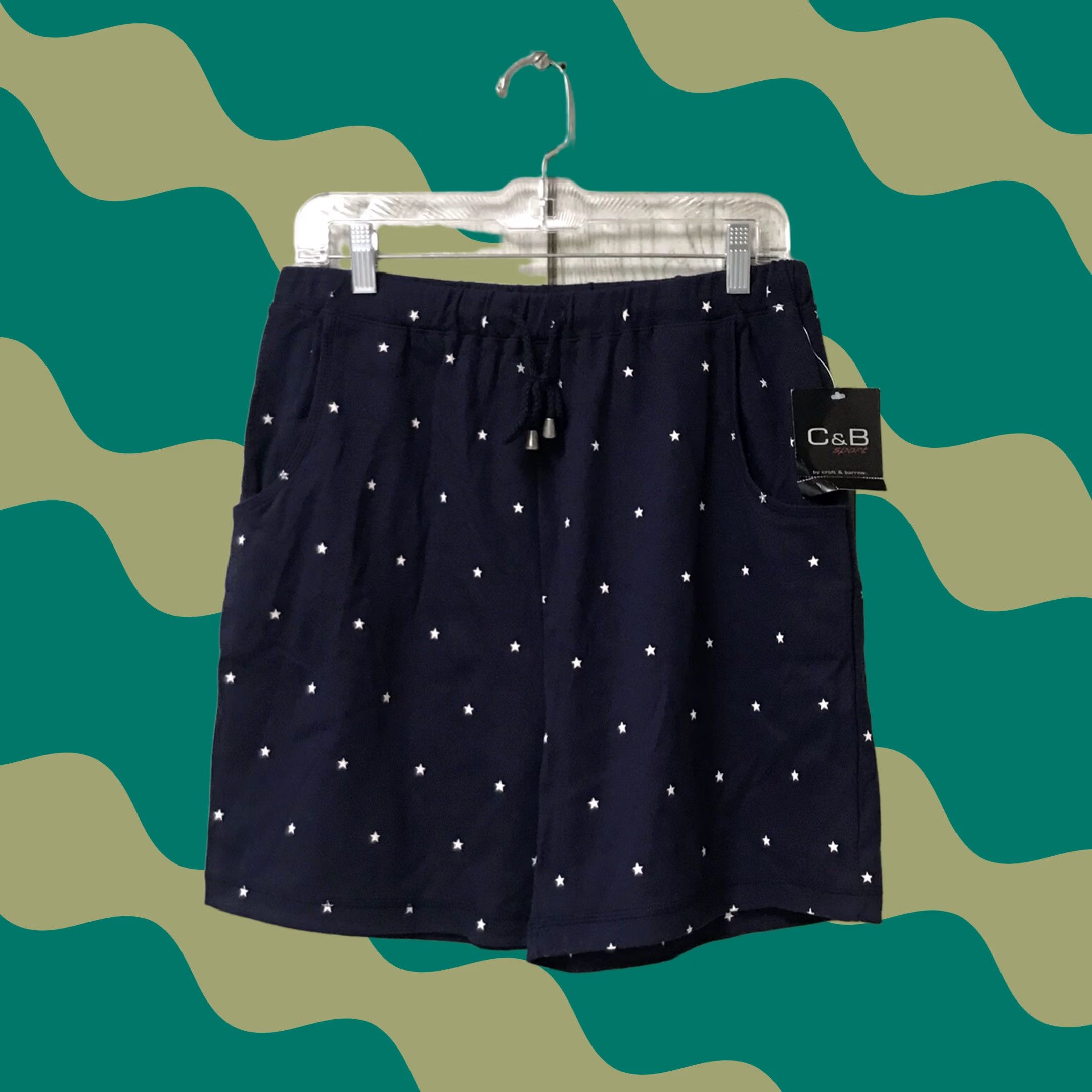 Croft & Barrow Croft & Barrow Women Navy Blue Star Print Drawstring Waist Chino Shorts L Size 36" / US 14 / IT 50 - 1 Thumbnail