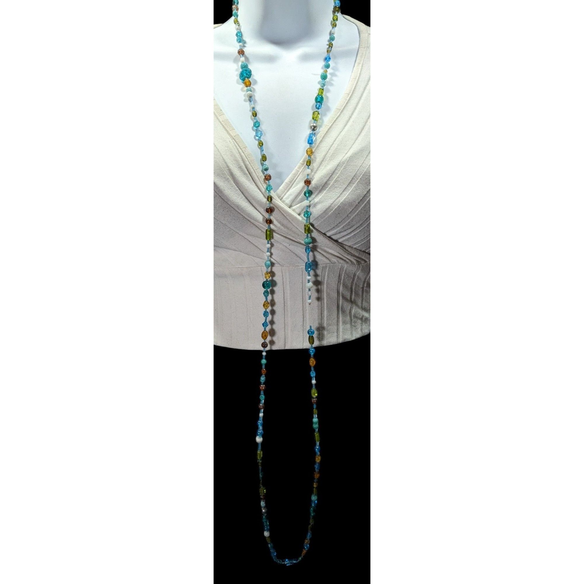 Other Handmade Cool Tone Glass Beaded Extra Long Necklace Size ONE SIZE - 7 Thumbnail