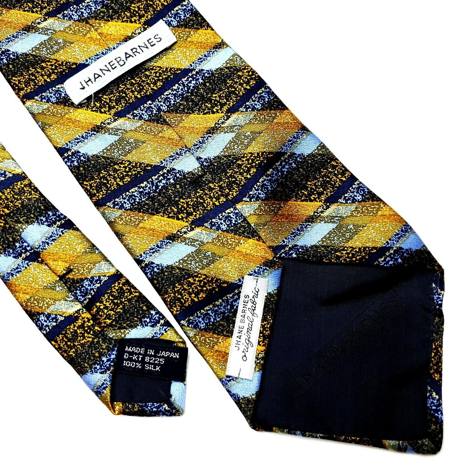 Jhane Barnes Jhane Barnes Silk Tie Print Yellow Blue Plaid Short Wide Size ONE SIZE - 6 Thumbnail