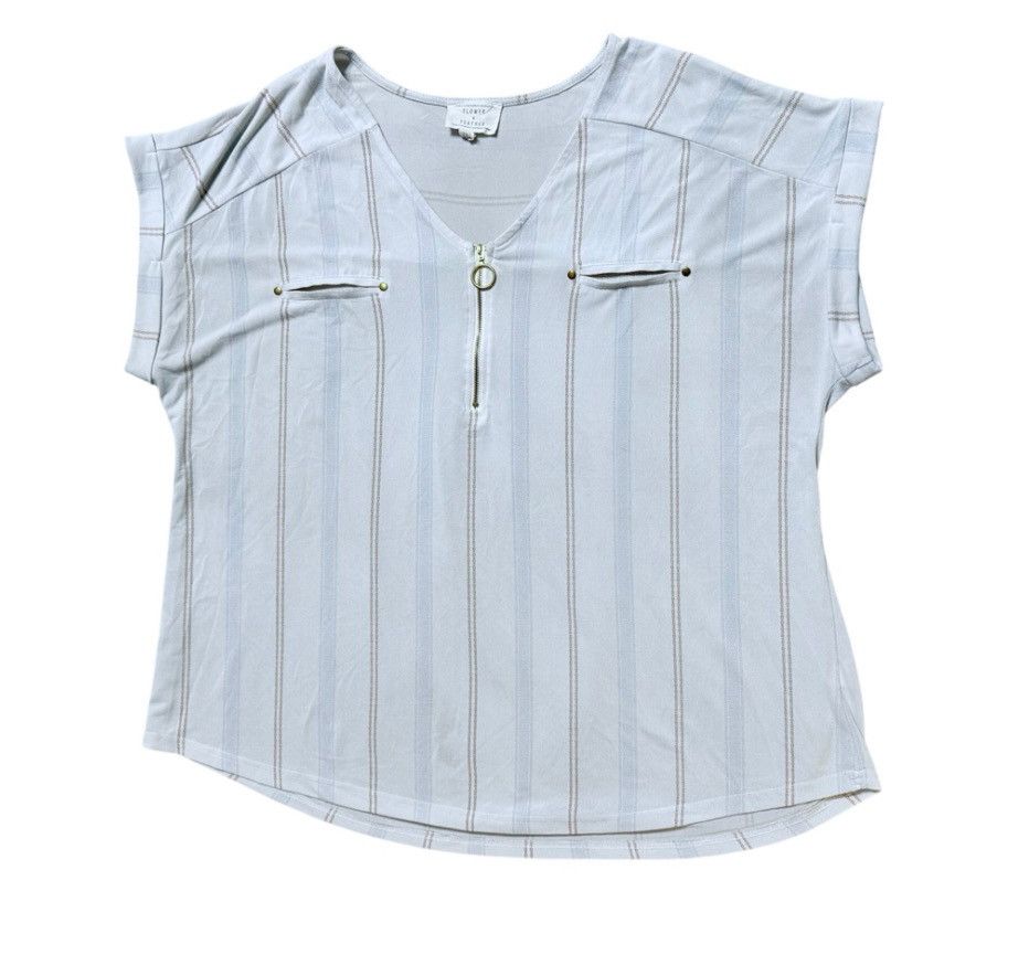 Other Flower & Feather Women’s 2XL Striped Zip-Front Blouse Size XXL / US 16-18 / IT 52-54 - 1 Thumbnail