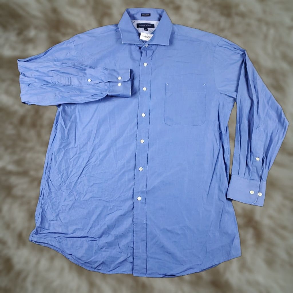 Tommy Hilfiger Tommy Hilfiger Dress Shirt Men’s 16 Blue Long Sleeve Button-Up Casual Formal Preppy Size 42R - 1 Thumbnail