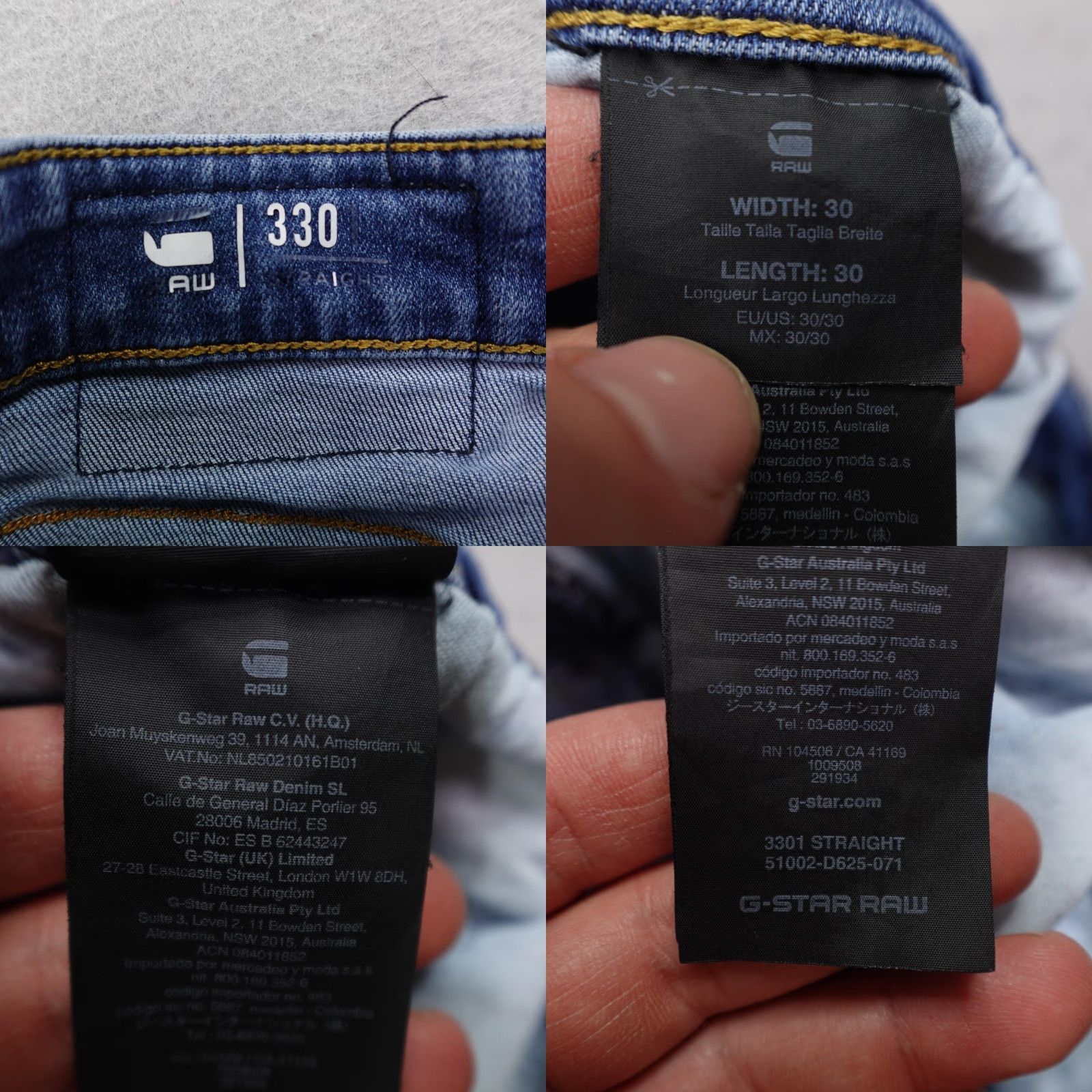 Vintage G-Star RAW Jeans 30x30 Blue Denim 3301 Straight Button Fly 5-Pocket Mens Slim/Faded Flex Size US 30 / EU 46 - 9 Thumbnail