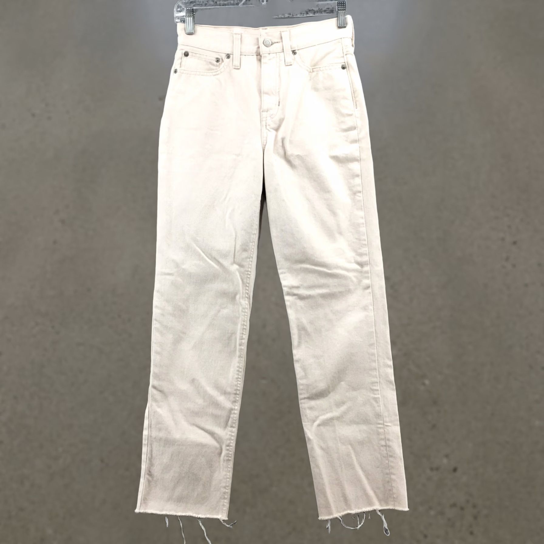 J.Crew J.CREW Jeans Womens 24 Cream Full Length Classic Straight Leg Zip Fly Frayed Hem Autumn Mens Womens Size 42" / US 20 - 1 Thumbnail