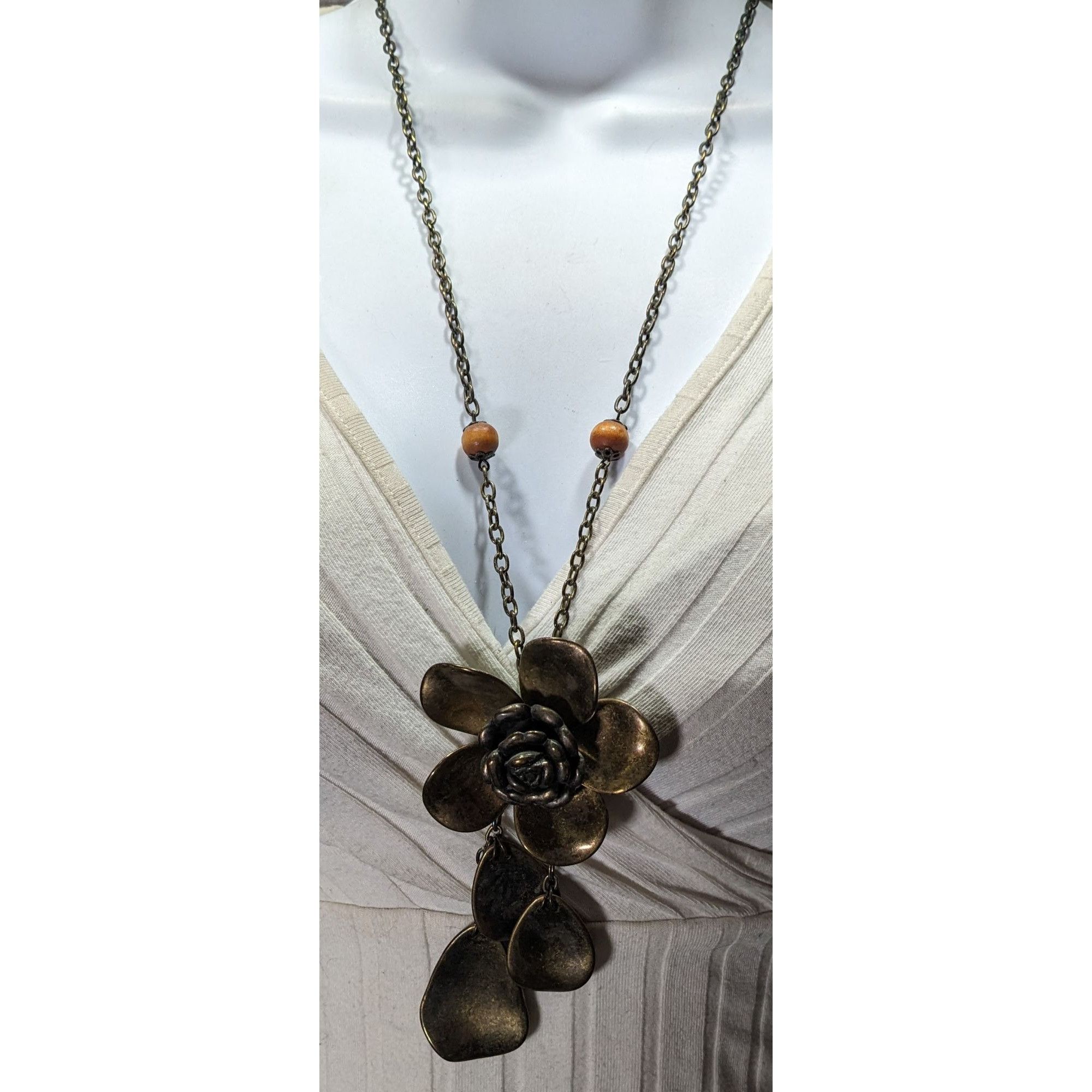 Other Vintage Large Bronze Flower Pendant Necklace With Chain & Wo Size ONE SIZE - 4 Thumbnail