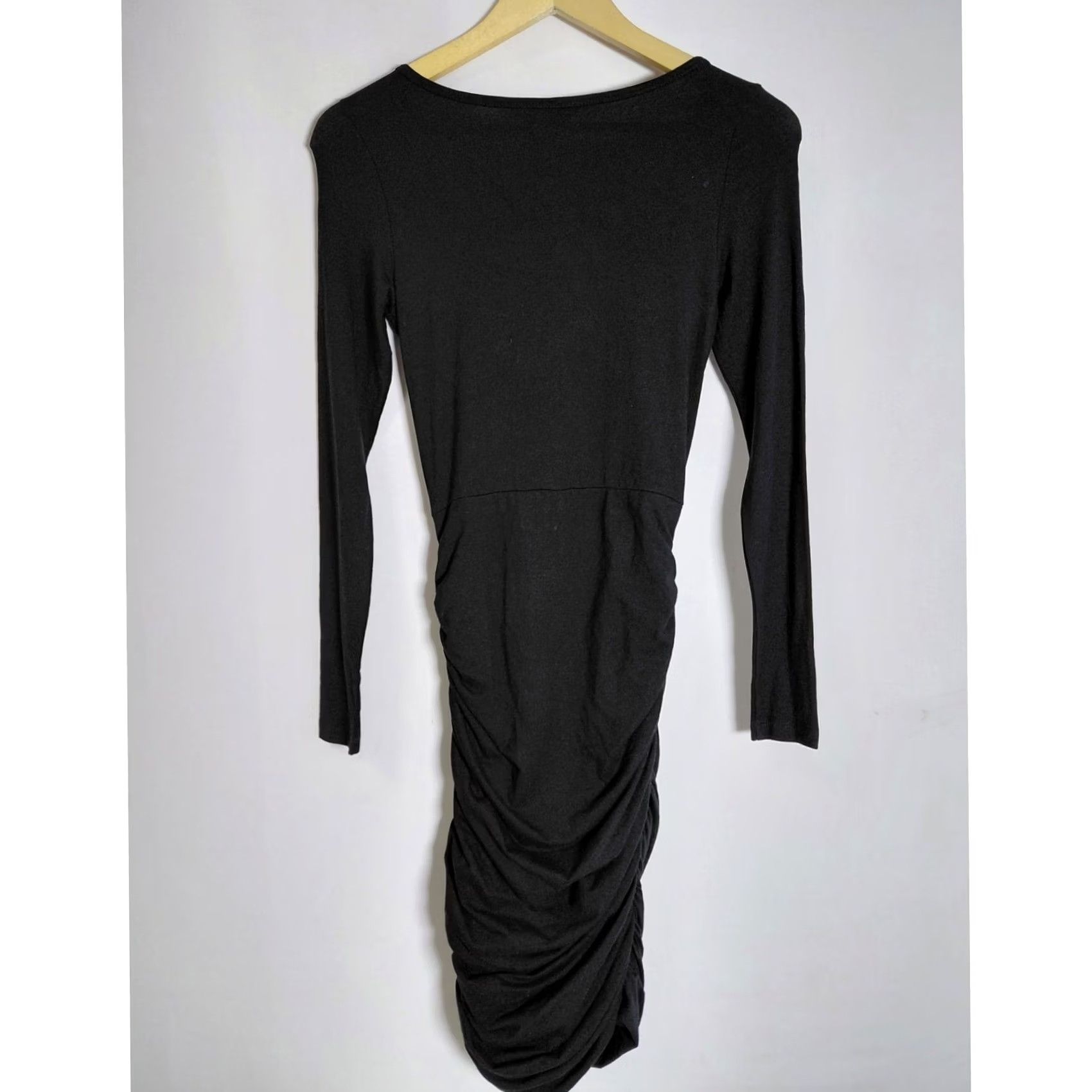 Express EXPRESS Long Sleeve Ruched Knit Midi Dress Solid Black XS Women Size XS / US 0-2 / IT 36-38 - 2 Thumbnail