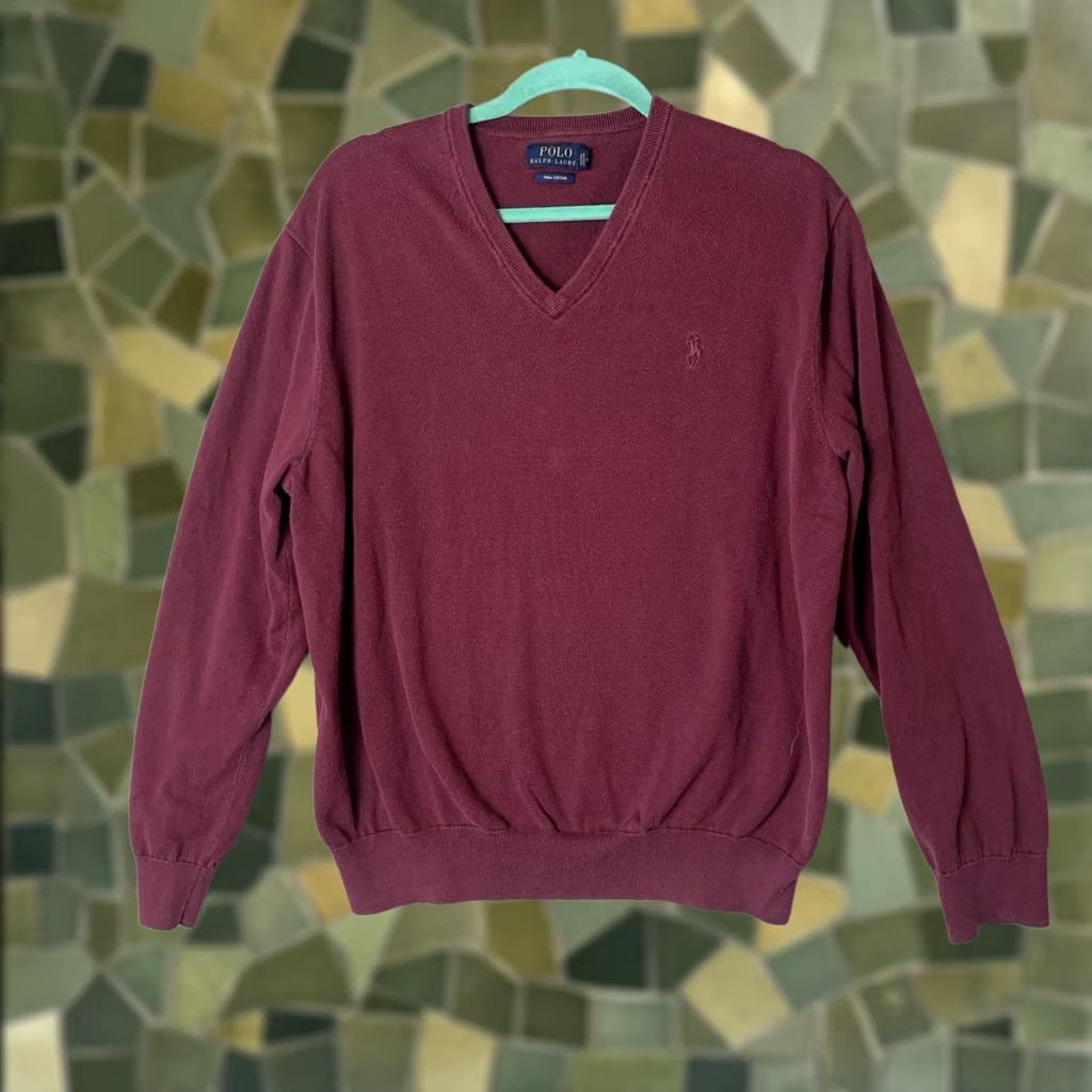 Polo Ralph Lauren Polo Ralph Lauren Sweater Men XL Maroon 100% Pima Cotton V-Neck Pony Preppy Shirt Pullover Logo Knit Long Sleeve Regular Vintage: No Size US XL / EU 56 / 4 - 1 Thumbnail