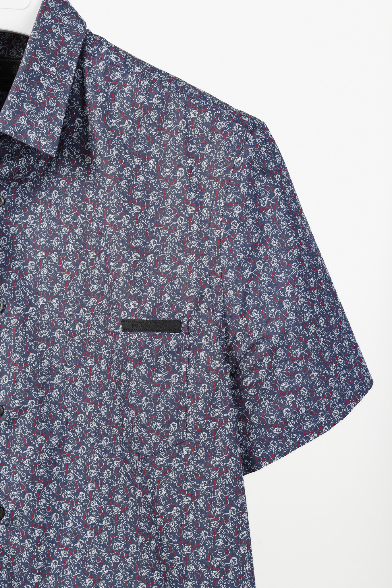 Prada Prada Navy Lion-Print Cotton Short-Sleeve Button-Up Shirt Size US L / EU 52-54 / 3 - 5 Thumbnail
