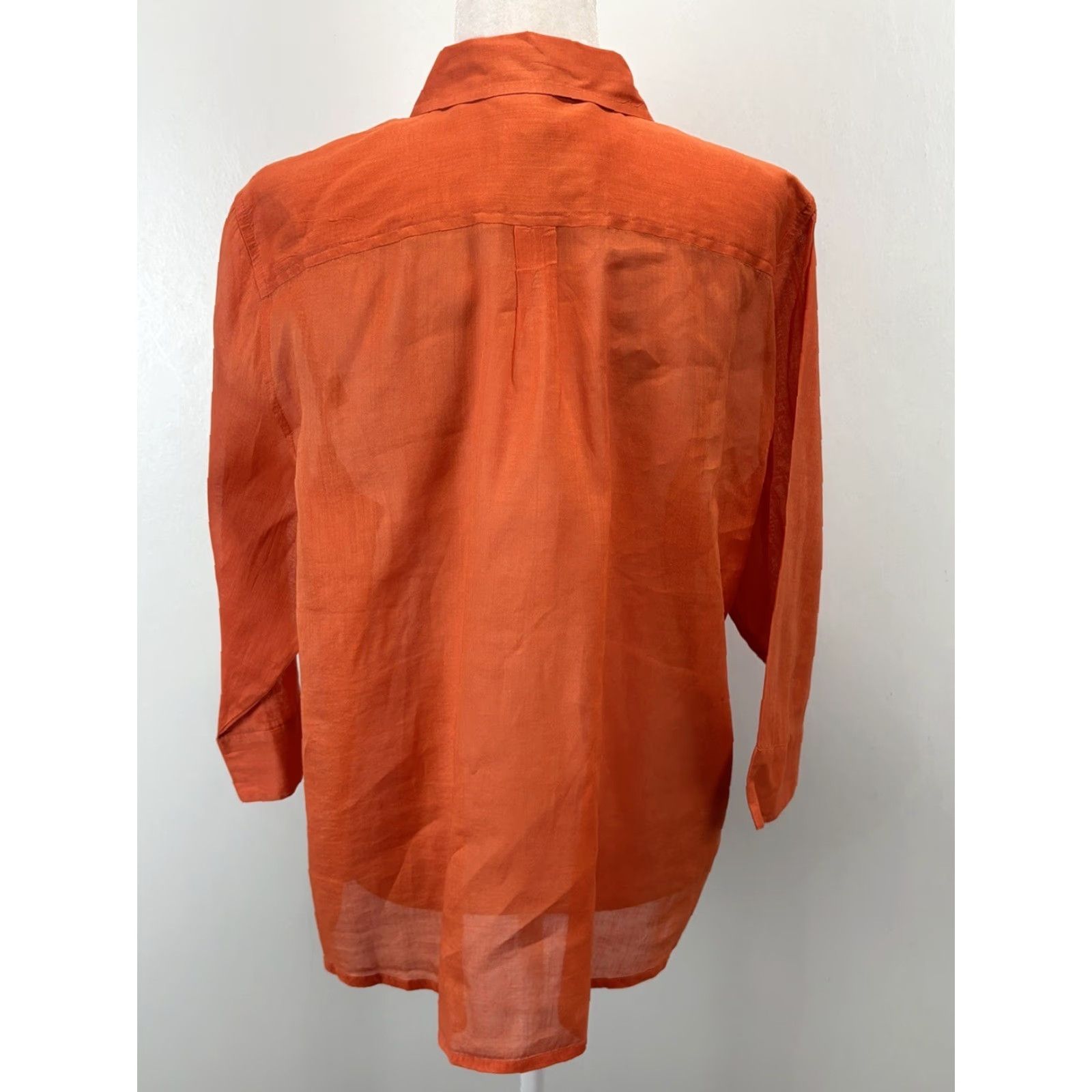 Vintage Chicos Women’s Button-Up Shirt Sz 3 US XL Orange Lightweight Semi Sheer Button-Up Size XL Regular 3/4 Sleeve Collared Cotton Blend Sheer Features Size XL / US 12-14 / IT 48-50 - 3 Thumbnail