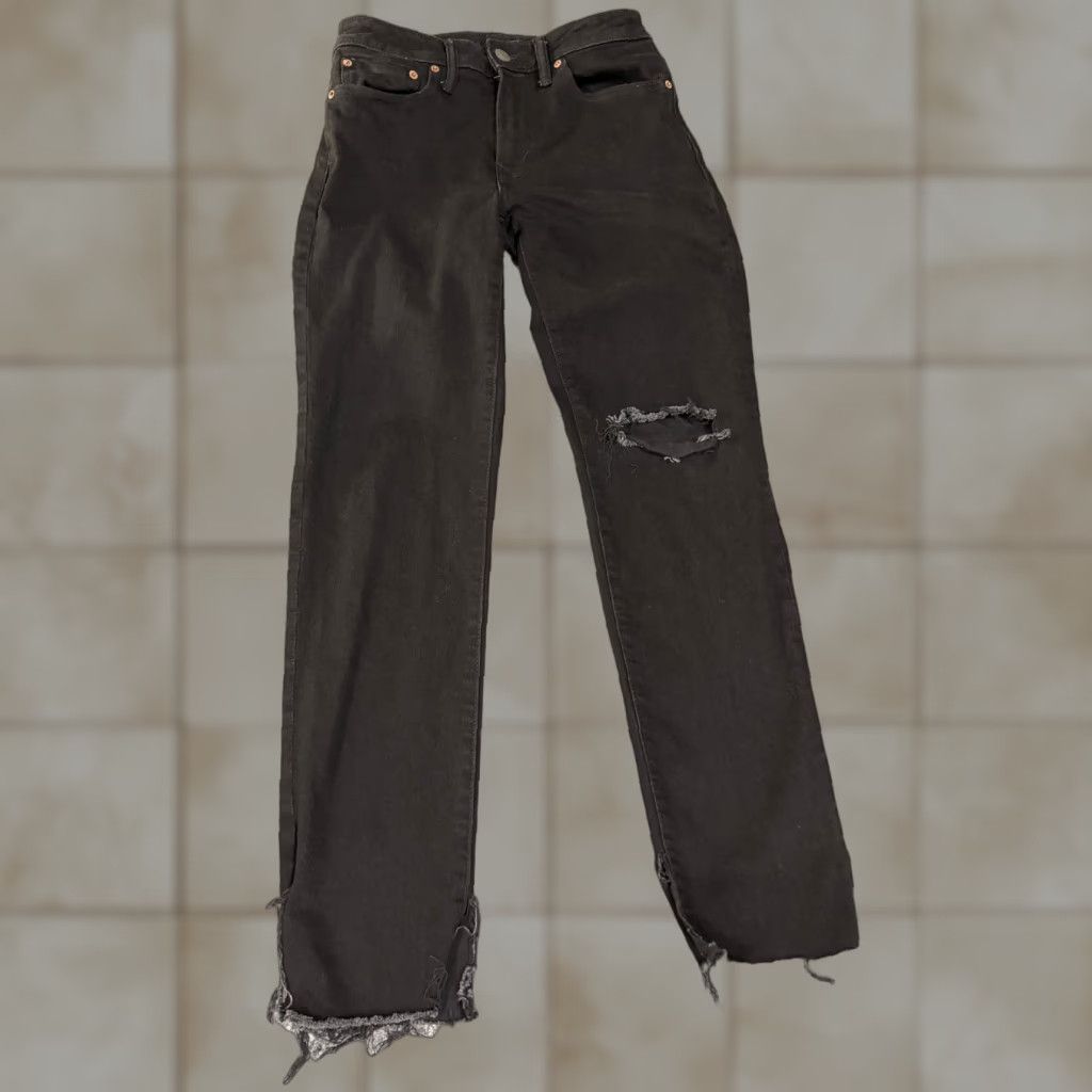 American Eagle Outfitters American Eagle Outfitters Jeans Slim Straight 28x30 Black Distressed Denim Mens Size US 28 / EU 44 - 1 Thumbnail