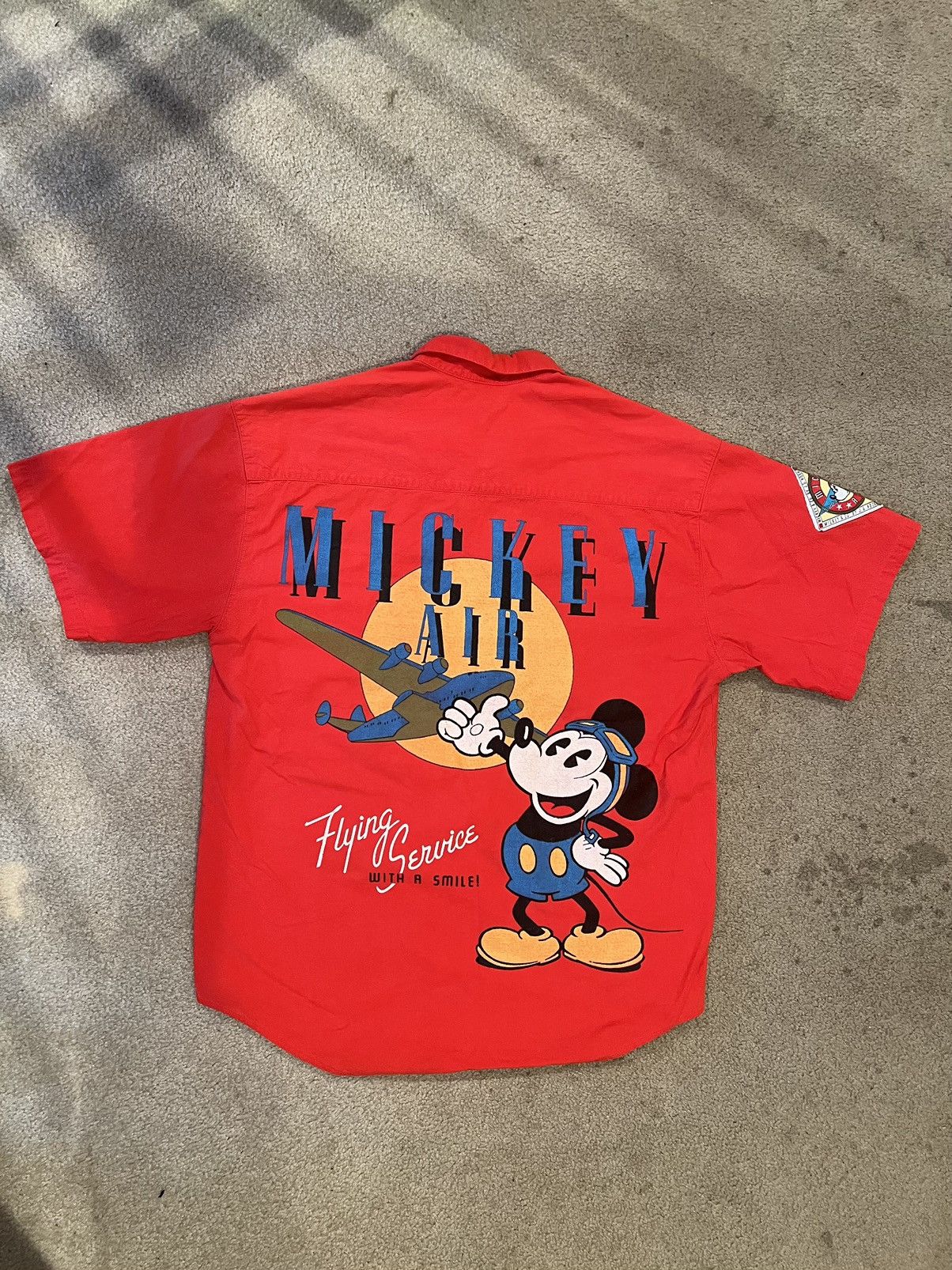 image of Disney x Mickey Mouse Vintage 90’S Air Mickey Button Up in Red, Men's (Size Large)