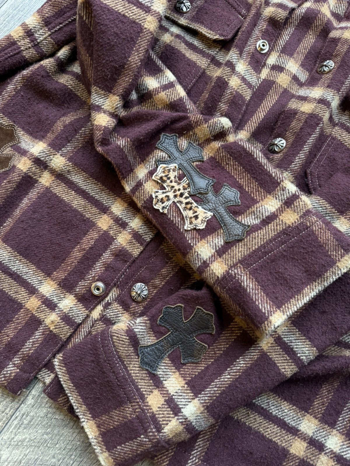 Chrome Hearts Chrome Hearts Burgundy Cross Patch 1/1 Long Sleeve Flannel Size US L / EU 52-54 / 3 - 12 Thumbnail