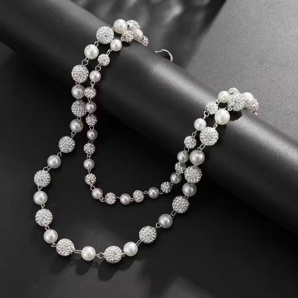 Jewelry Double Layer Pearl & Rhinestone Disco Ball Pant Chain - Size ONE SIZE - 7 Thumbnail