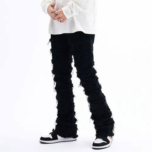 Japanese Brand Striped Tassel Frayed Straight Baggy Jeans Size US 32 / EU 48 - 1 Thumbnail