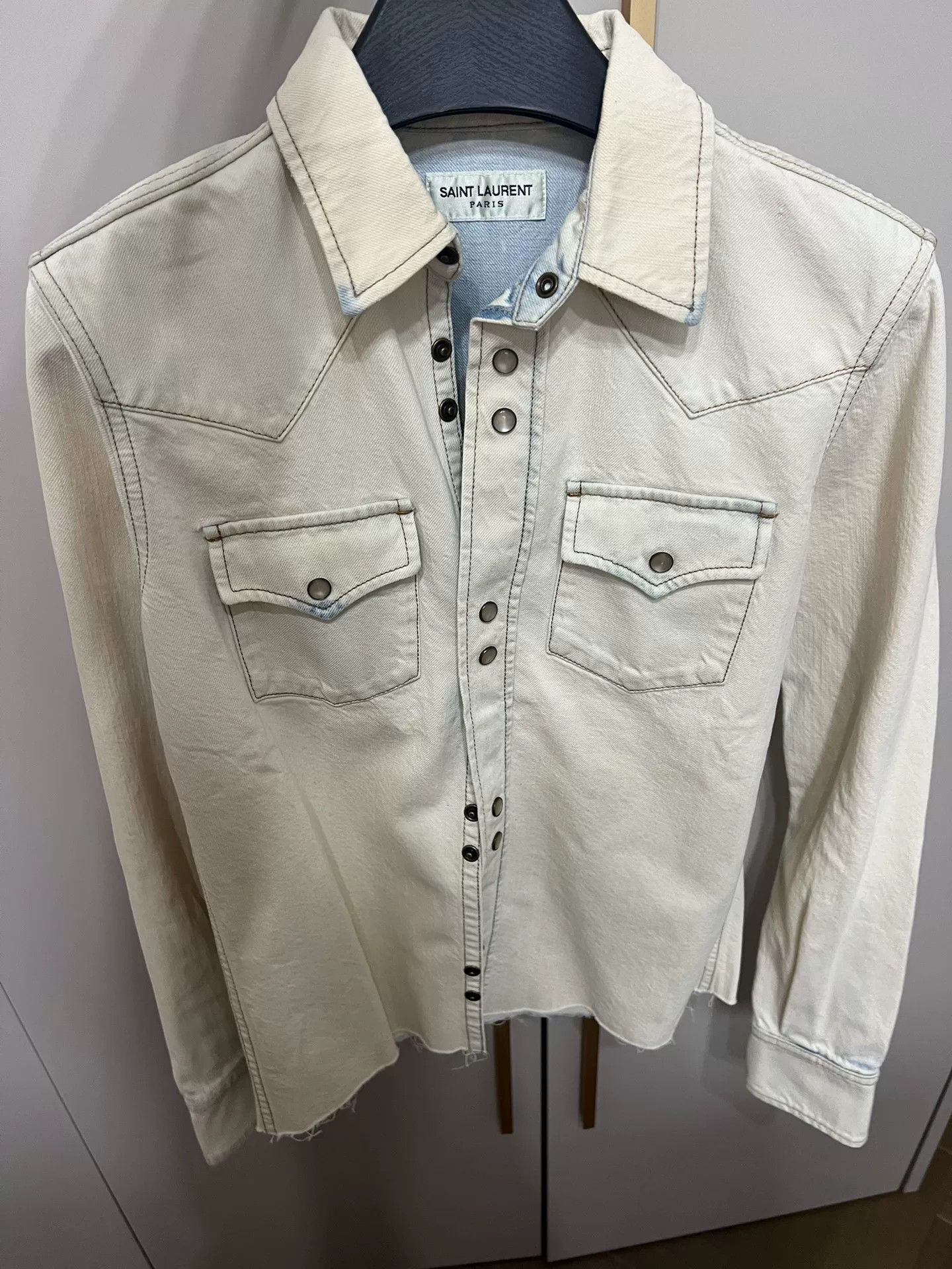 Saint Laurent Paris Saint Laurent White Denim Shirt Size XS / US 0-2 / IT 36-38 - 1 Thumbnail