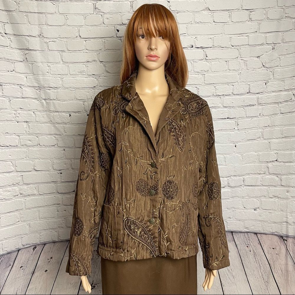 Chicos Chico's Brown Jacquard Embroidered Jacket Size 3 Size XL Size XL / US 12-14 / IT 48-50 - 1 Thumbnail