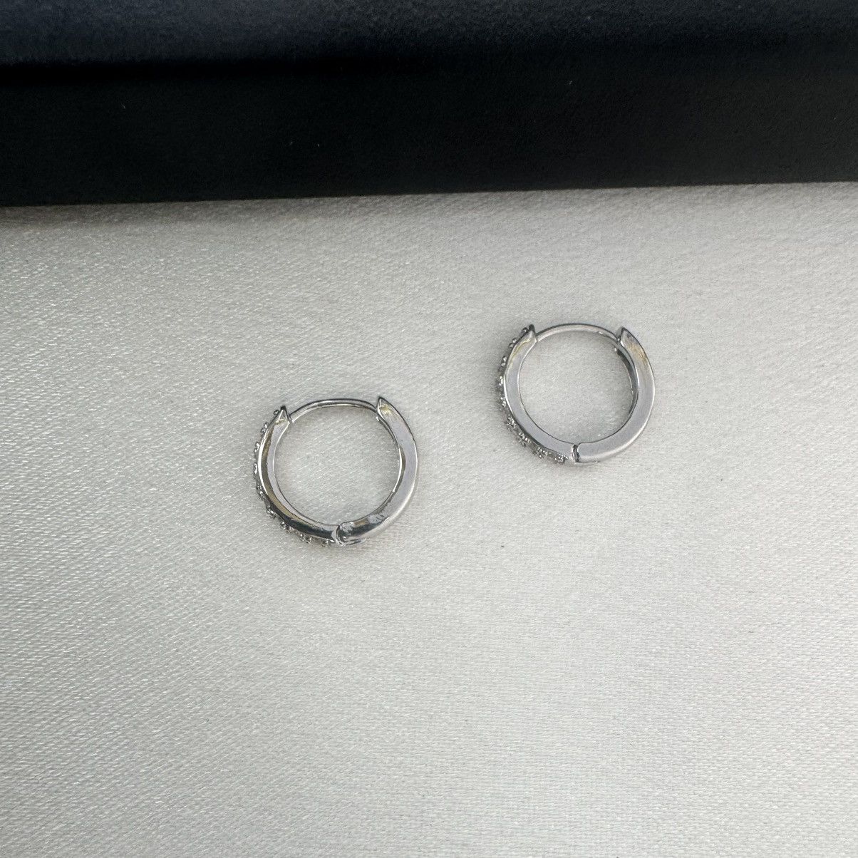 Designer 12mm CZ Small Silver Hoop Earrings for Women Men Size ONE SIZE - 3 Thumbnail