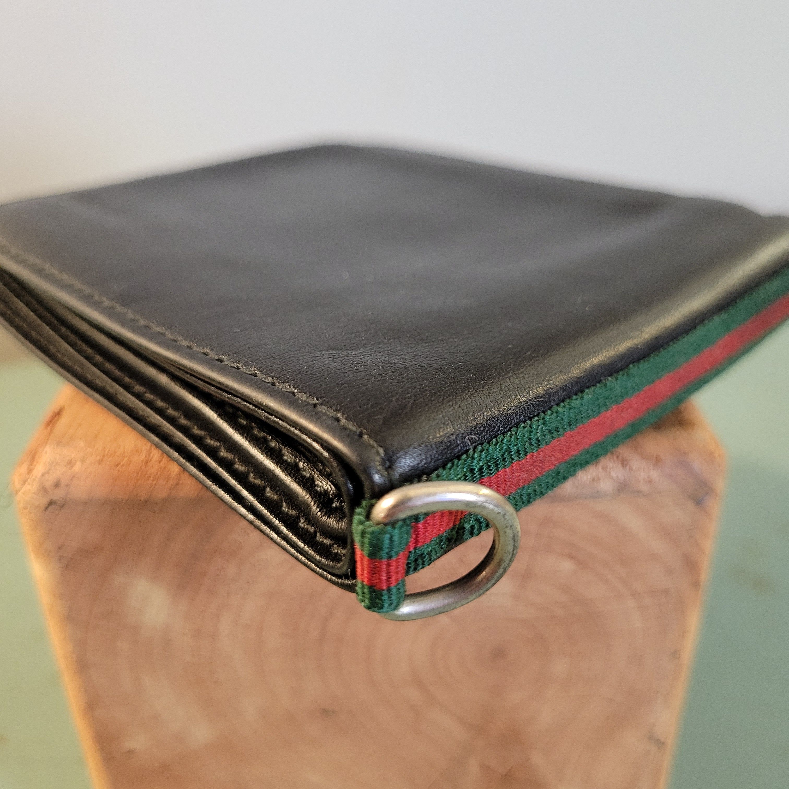 Gucci Bifold Black Leather Wallet Sherry Line Stripe and D-Ring Size ONE SIZE - 6 Thumbnail
