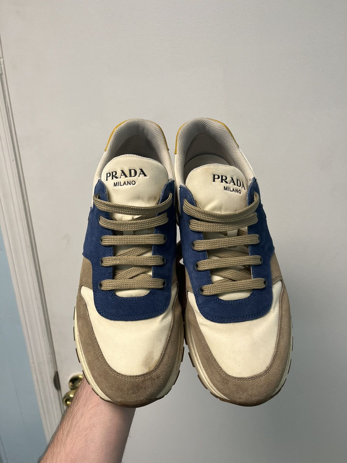 Prada PRADA Suede Nylon PRAX01 Sneakers Beige Blue White Size US 9.5 / EU 42-43 - 3 Thumbnail