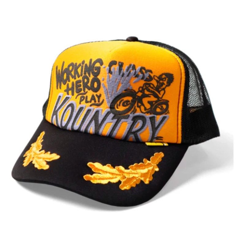 image of Kapital Kountry Racer Trucker Cap in Black, Men's