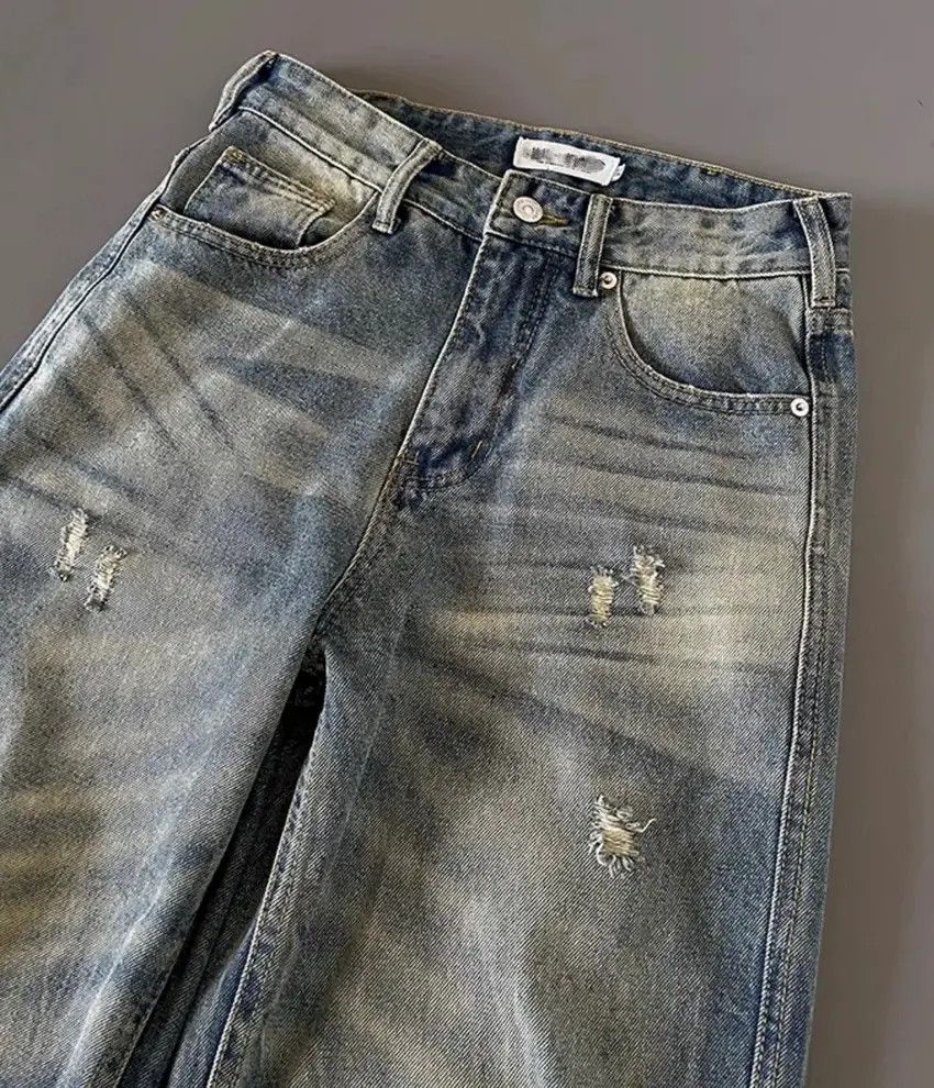Designer × Japanese Brand Faded wash textured design baggy jeans Size US 32 / EU 48 - 2 Thumbnail