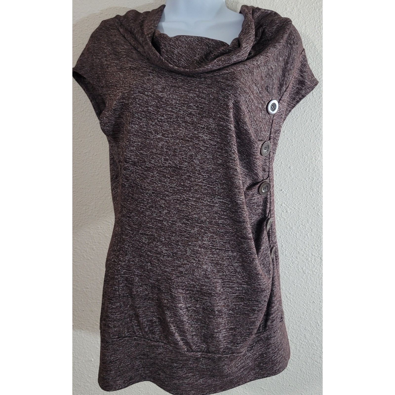 Other HeartSoul Brown Heathered Cowl Neck Top Large Capped Sleeves Size L / US 10 / IT 46 - 1 Thumbnail
