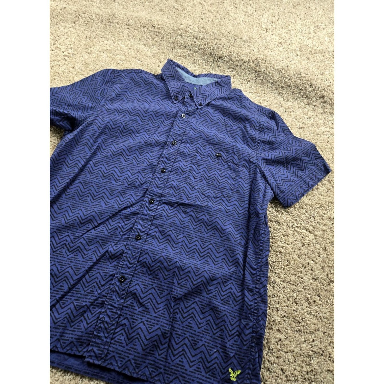 American Eagle Outfitters American Eagle Outfitters Shirt Large Mens Blue Slim Fit Cotton Button Up Geometric Tribal Size US L / EU 52-54 / 3 - 2 Thumbnail