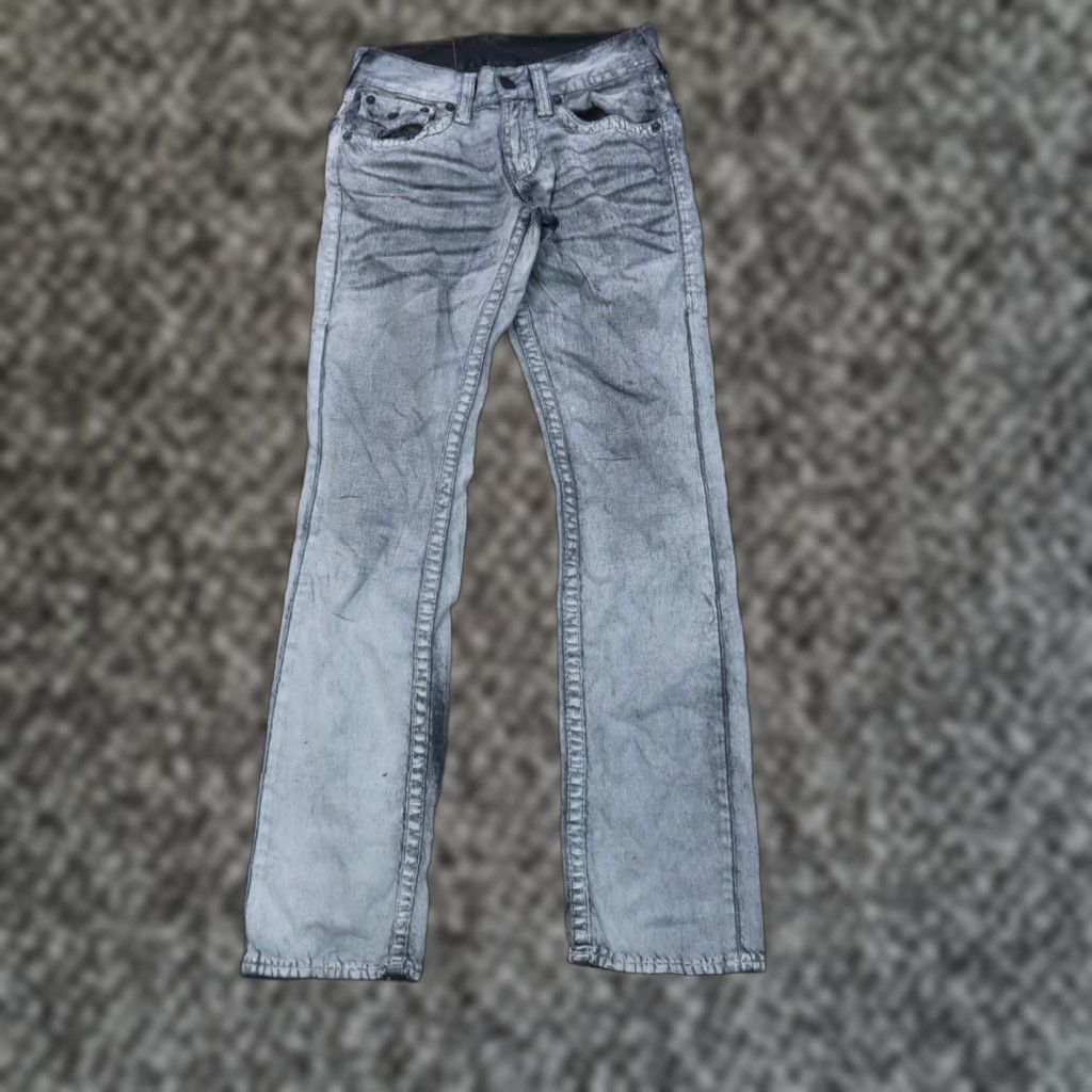 True Religion VINTAGE? No. True Religion Jeans Women's 27 Gray Denim Stretch Straight Leg Flap 90s Regular 33 Inseam Size 27" / US 4 / IT 40 - 1 Thumbnail