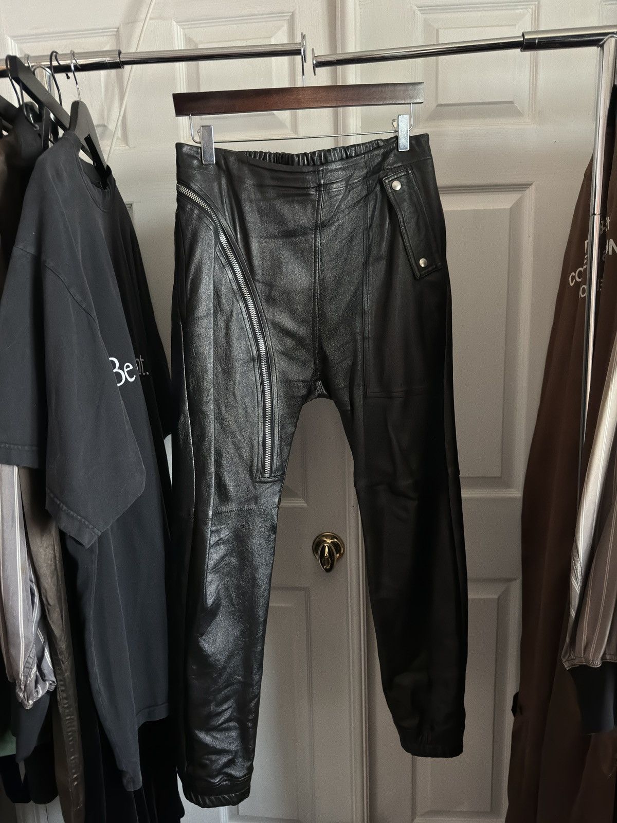 image of Rick Owens Fw19 “Larry” Leather Aircut Pants in Black, Men's (Size 34)