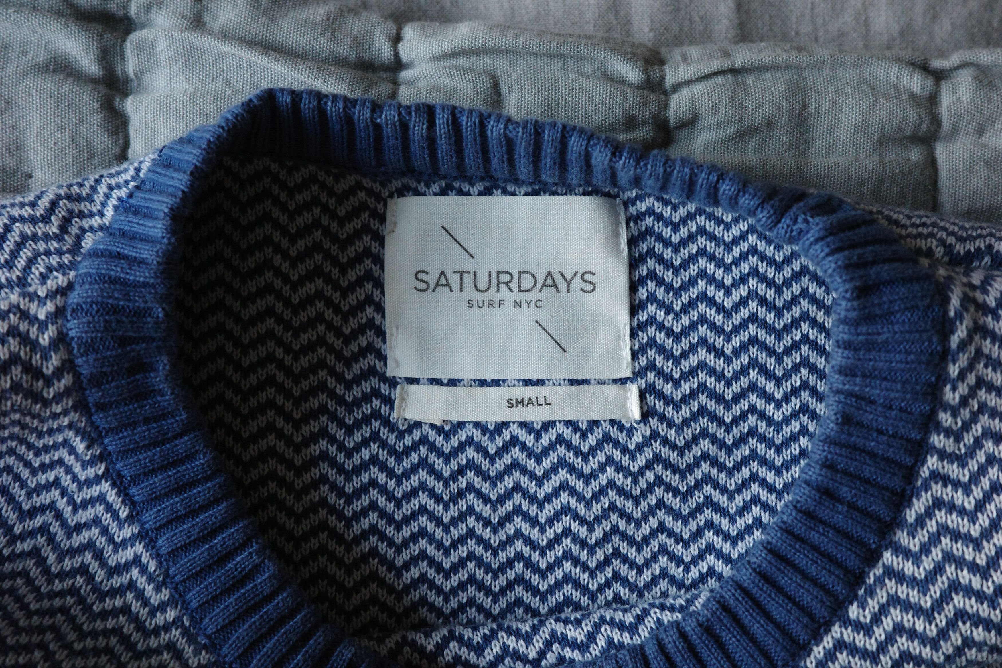 Saturdays NYC Blue Herringbone Cotton Sweater Size US S / EU 44-46 / 1 - 4 Thumbnail